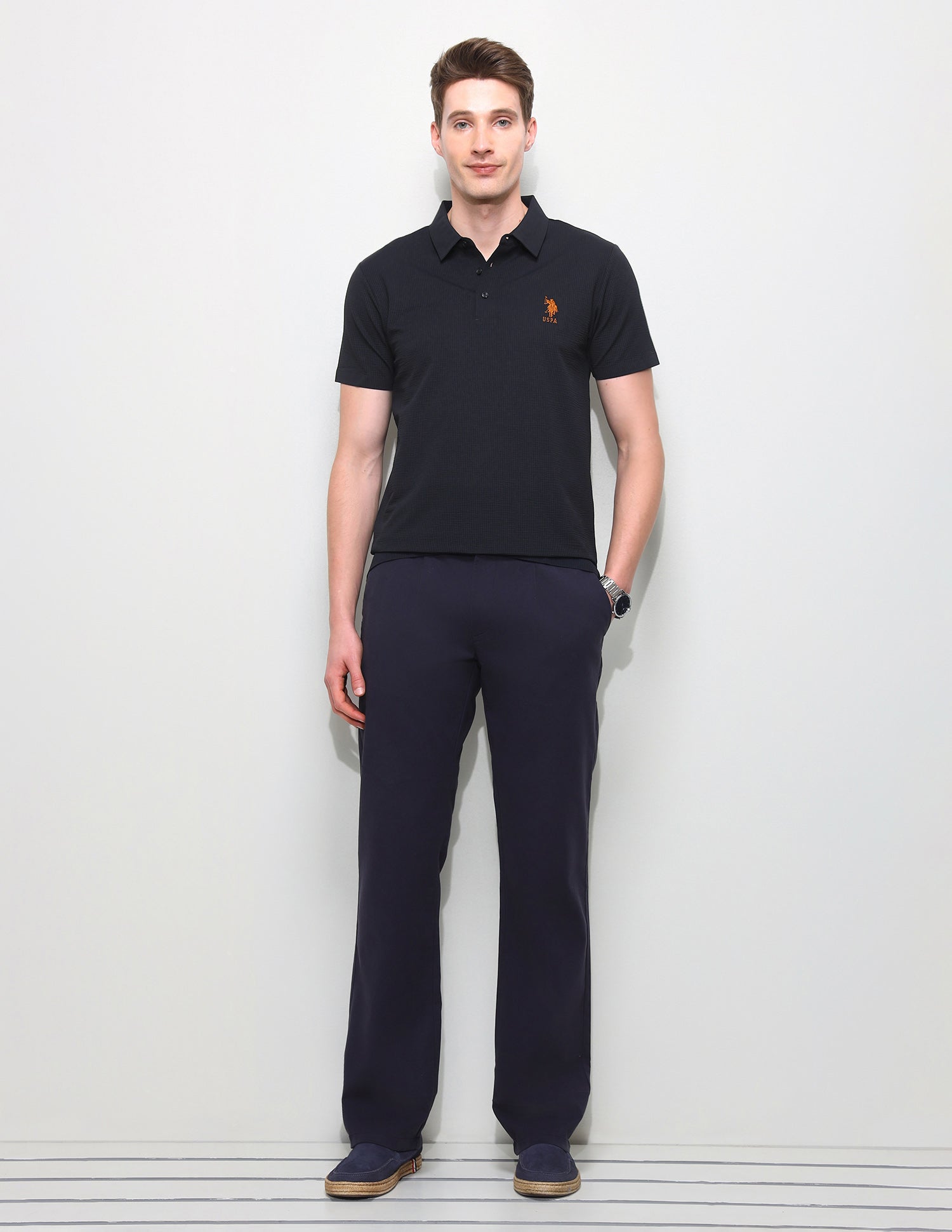 Textured Slim Fit Polo Shirt Navy - U.S. Polo Assn. India | Large