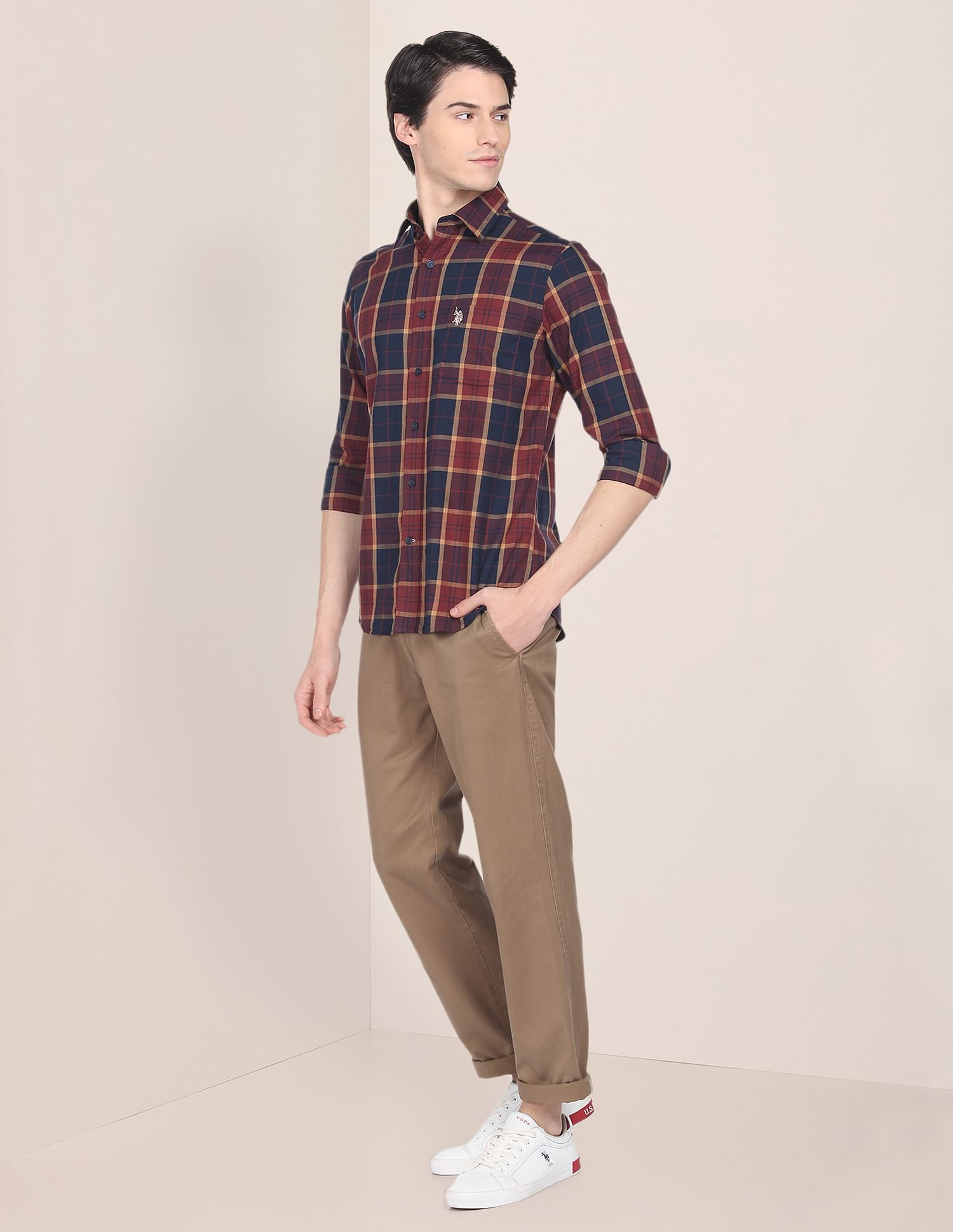 Plaid Check Twill Casual Shirt Maroon - U.S. Polo Assn. India | Large
