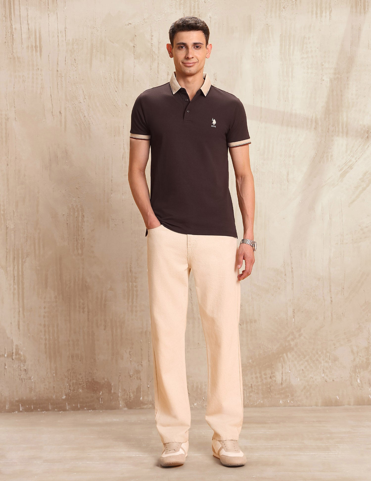 Solid Regular Fit Polo Shirt Dark Brown - U.S. POLO ASSN. | Large