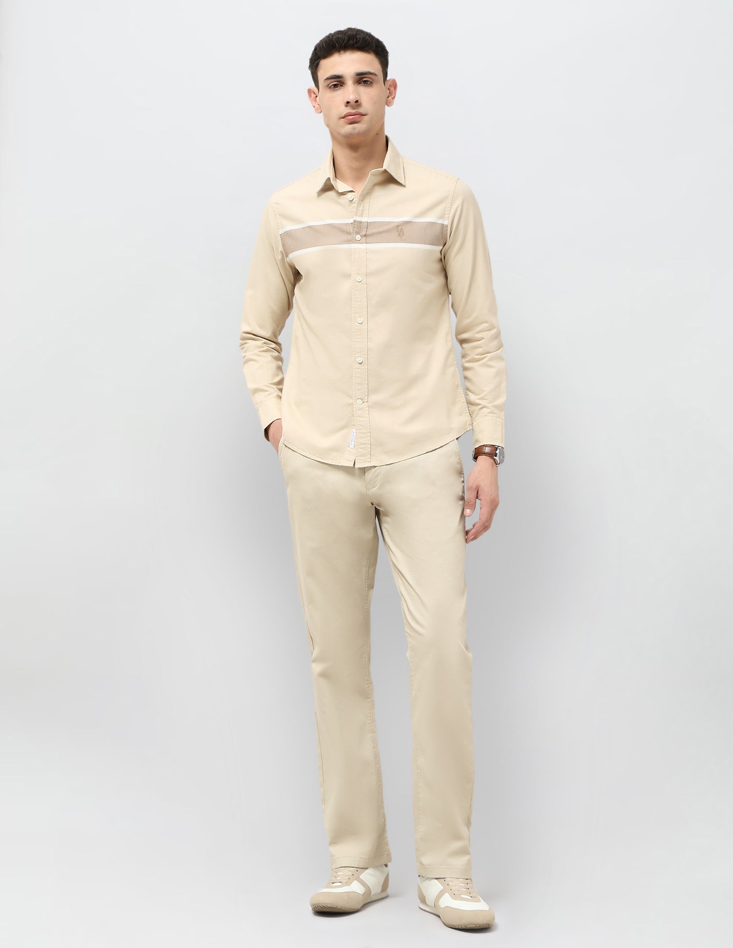 Horizontal Striped Equestrian Shirt Beige - U.S. POLO ASSN. | Large