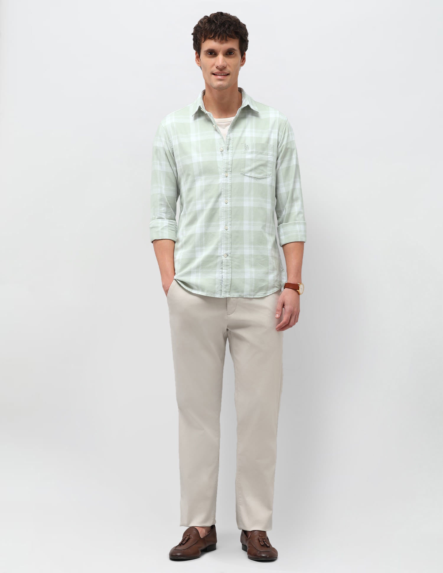 Plaid Tailored Fit Shirt Green - U.S. Polo Assn. India | Large