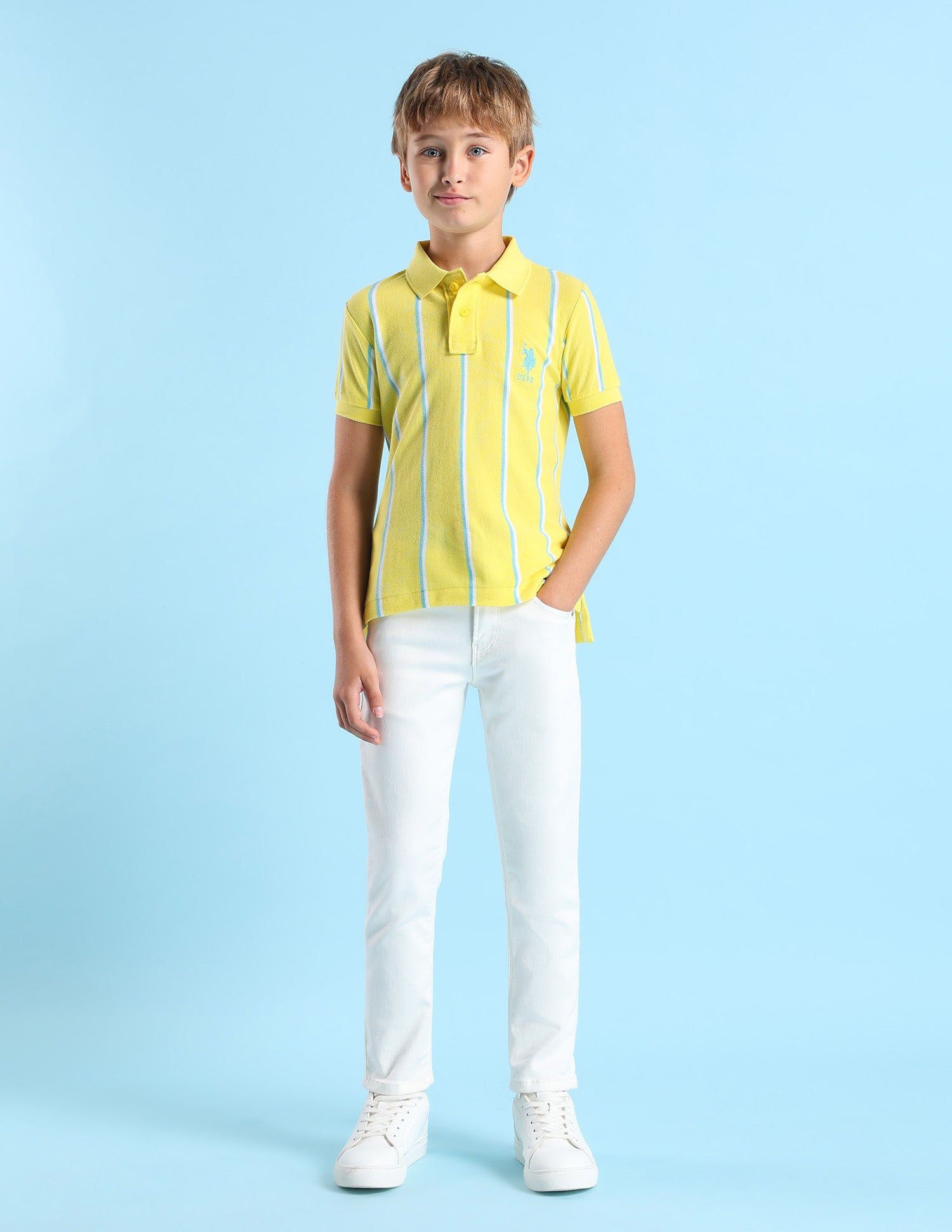 Boys Vertical Striped Regular Fit Polo Shirt Light Yellow - U.S. POLO ASSN. | Large