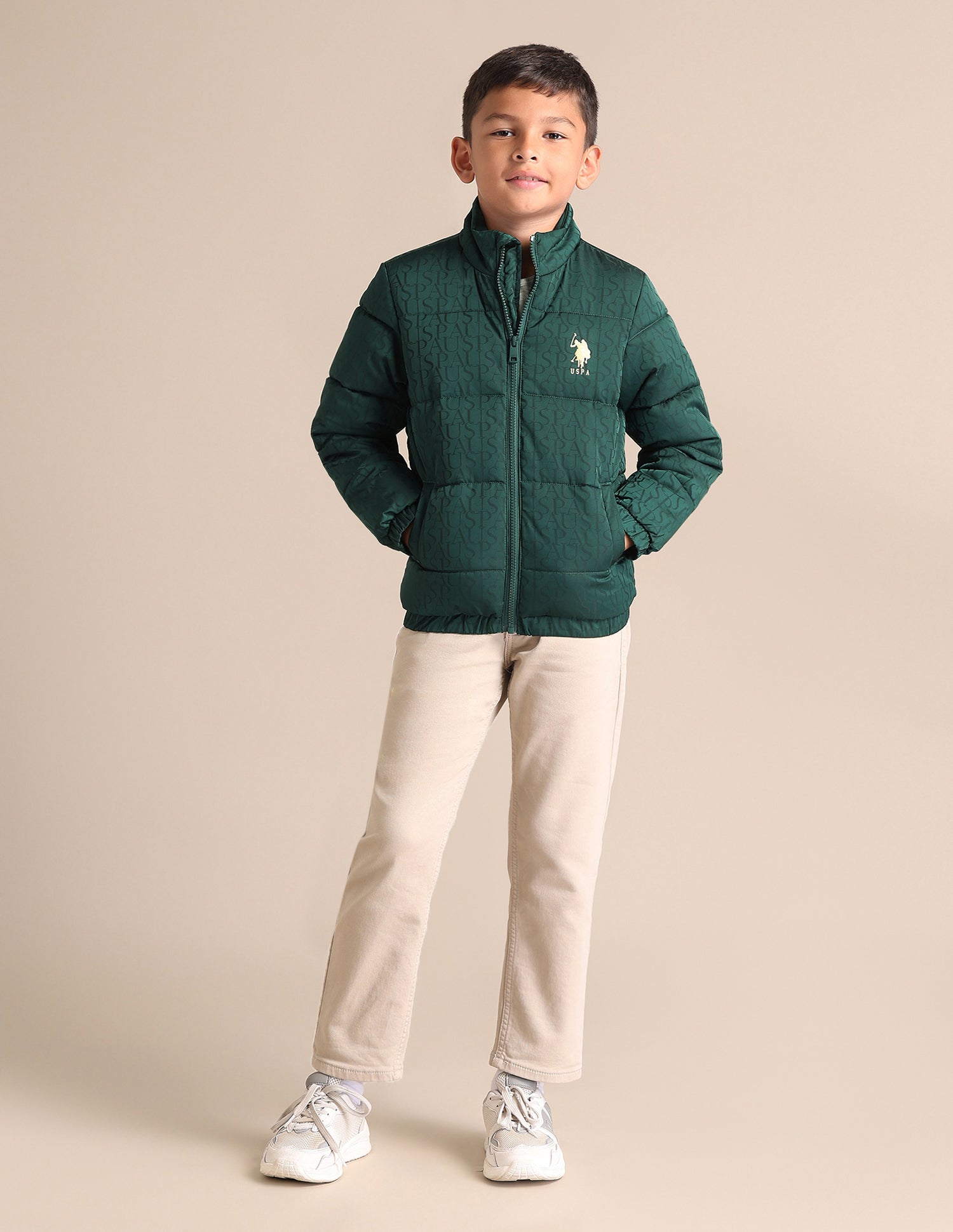 Boys Typographic Printed Mock Collar Jacket Green - U.S. POLO ASSN. | Large