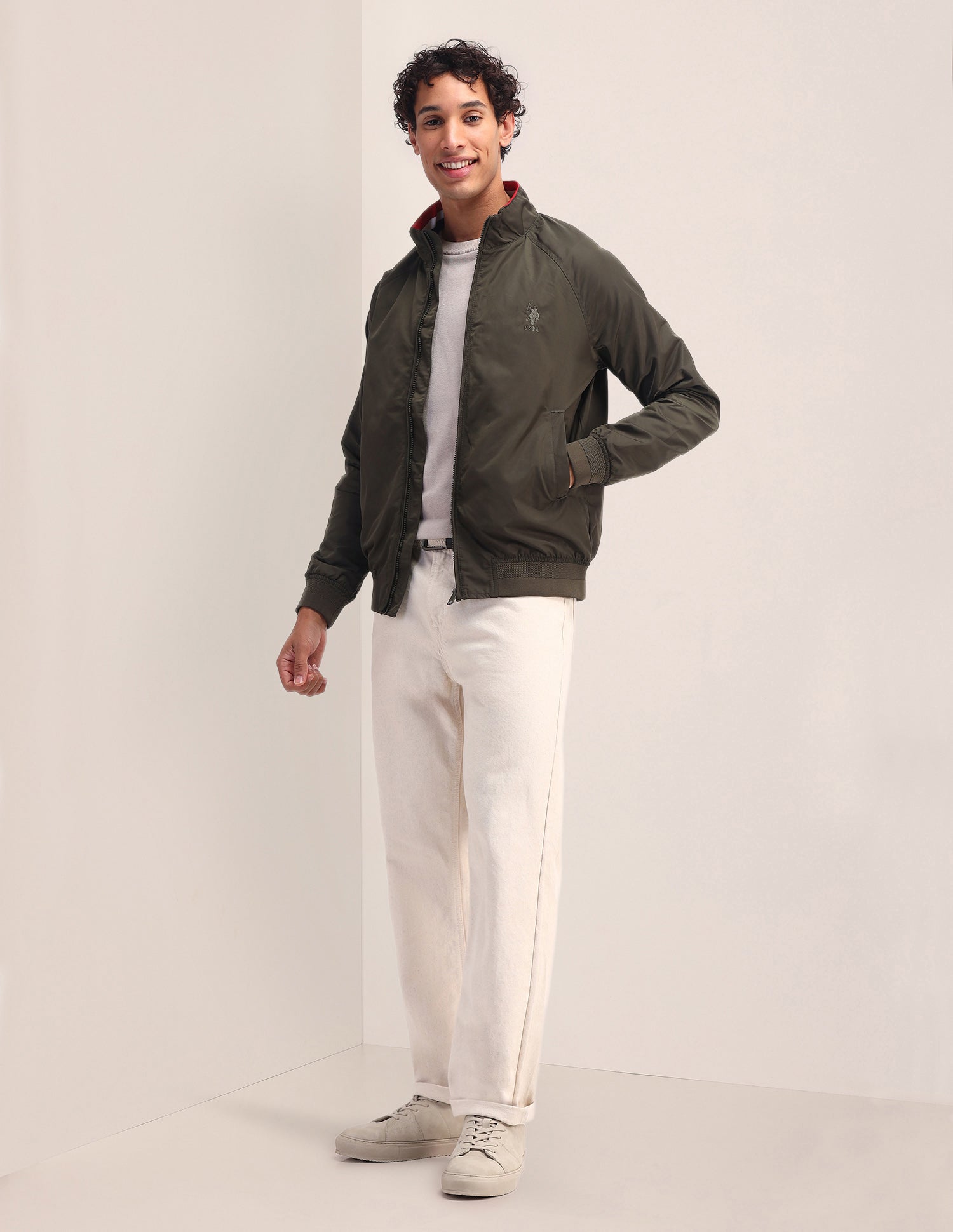 Solid Regular Fit Jacket Sap Olive - U.S. POLO ASSN. | Large