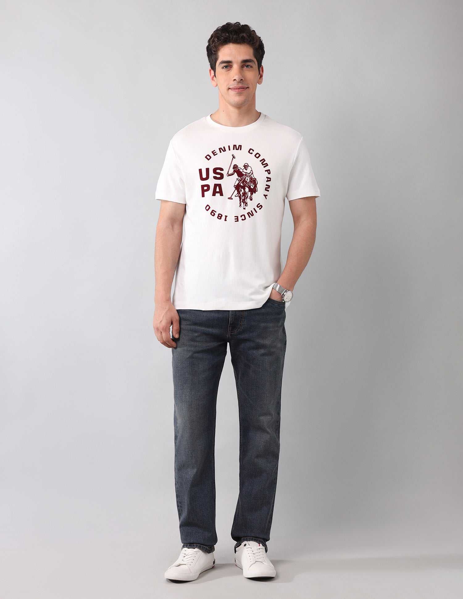 Brand Printed Americana T-Shirt Ivory - U.S. Polo Assn. India | Large
