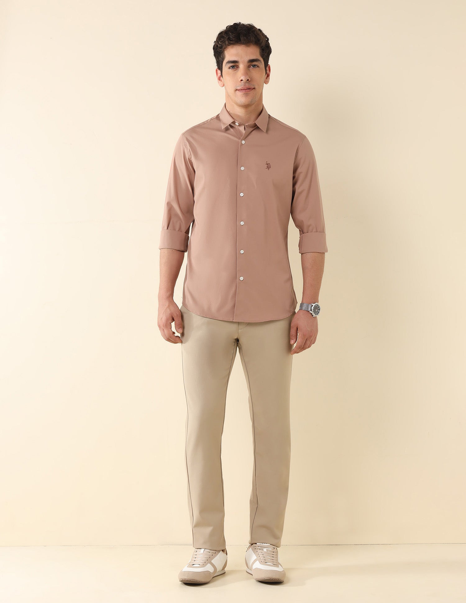 Solid Tailored Fit Shirt Peach - U.S. Polo Assn. India | Large