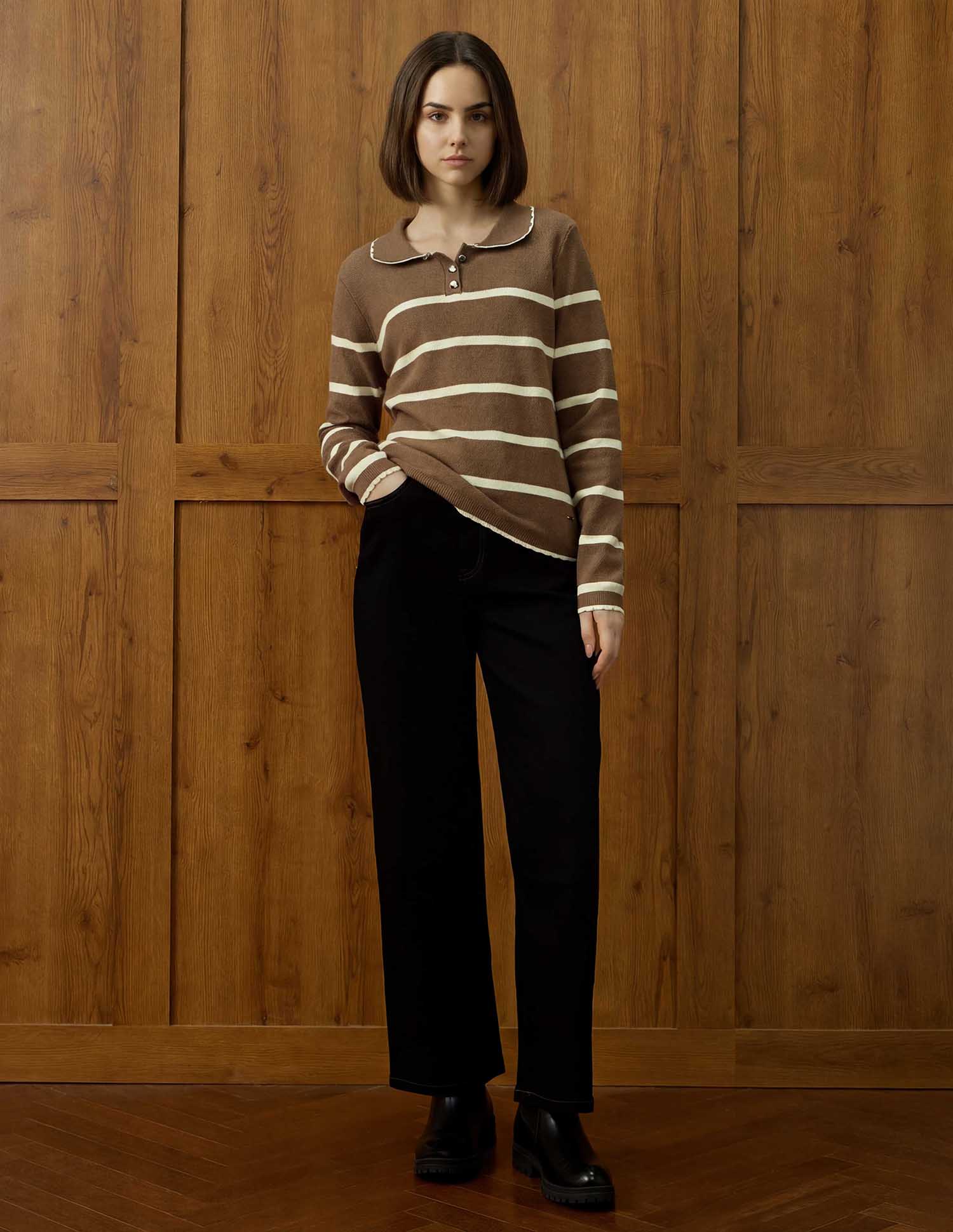 Horizontal Striped Ribbed Knit Sweater Brown - U.S. POLO ASSN. | Large