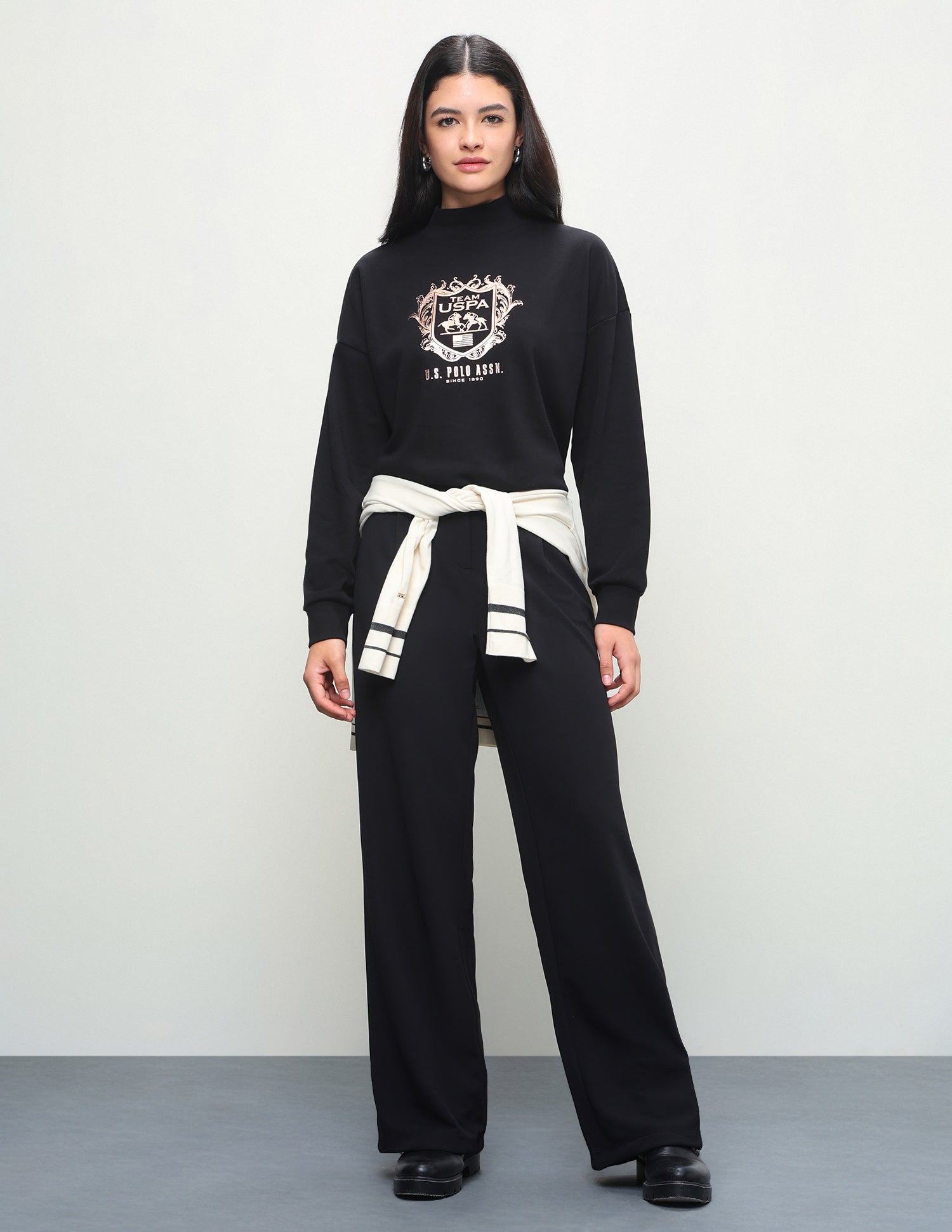Graphic Brand Printed Oversized Fit Sweatshirt Black - U.S. Polo Assn. India | Large