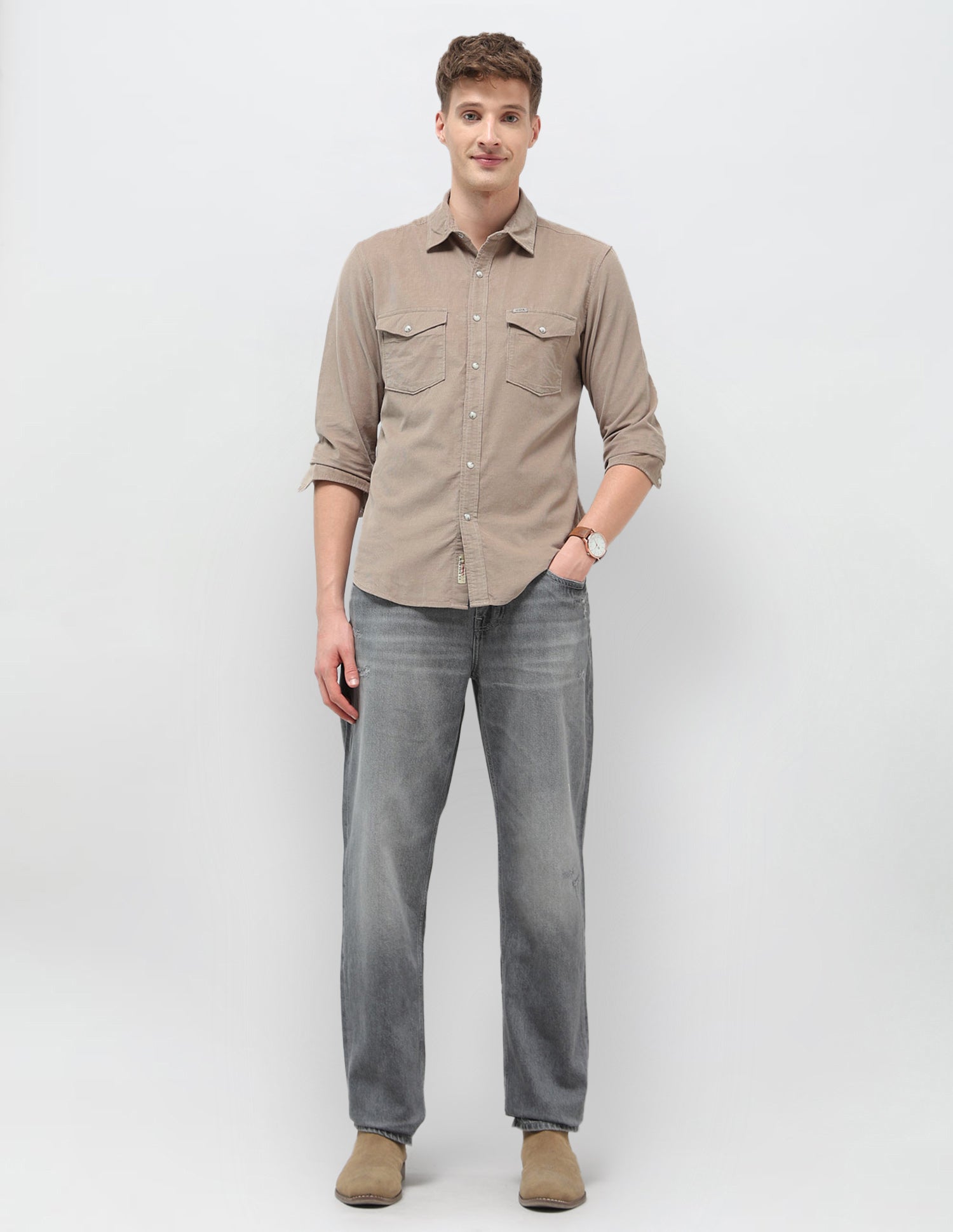 Corduroy Slim Fit Shirt Khaki - U.S. POLO ASSN. | Large