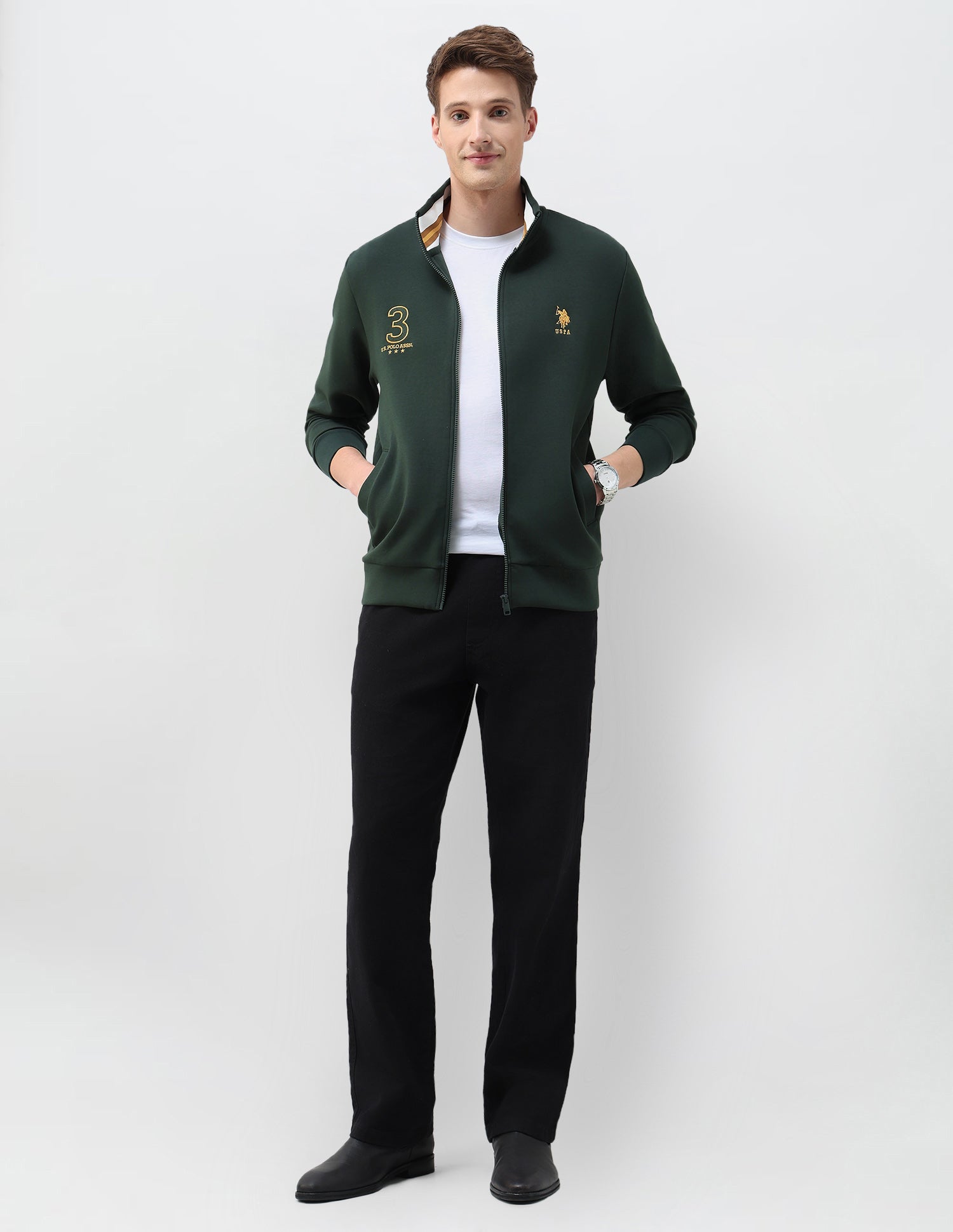 Numeric Brand Embroidered Zipper Sweatshirt Dark Green - U.S. POLO ASSN. | Large