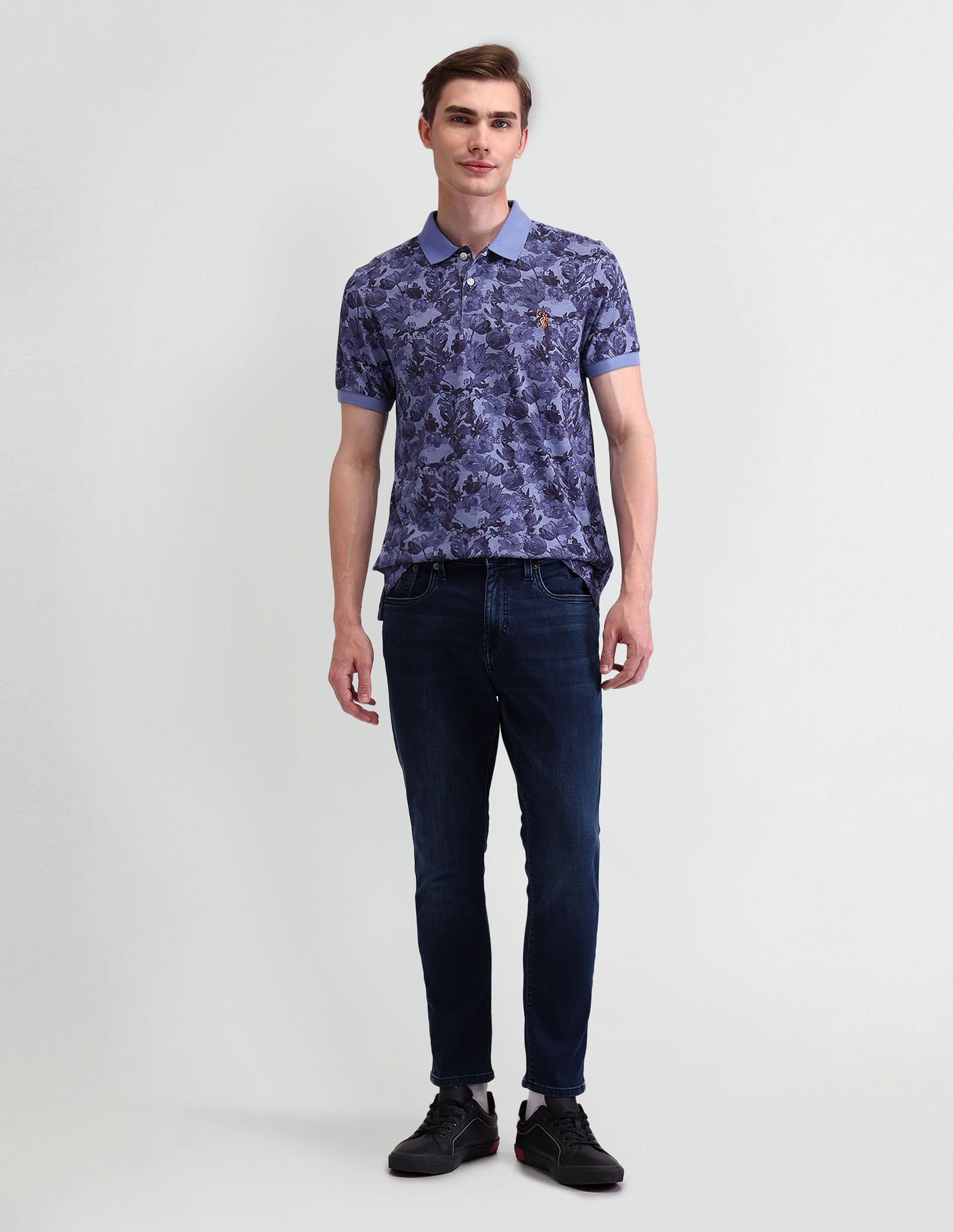 Pure Cotton Slim Fit Floral Polo Shirt Navy - U.S. Polo Assn. India | Large