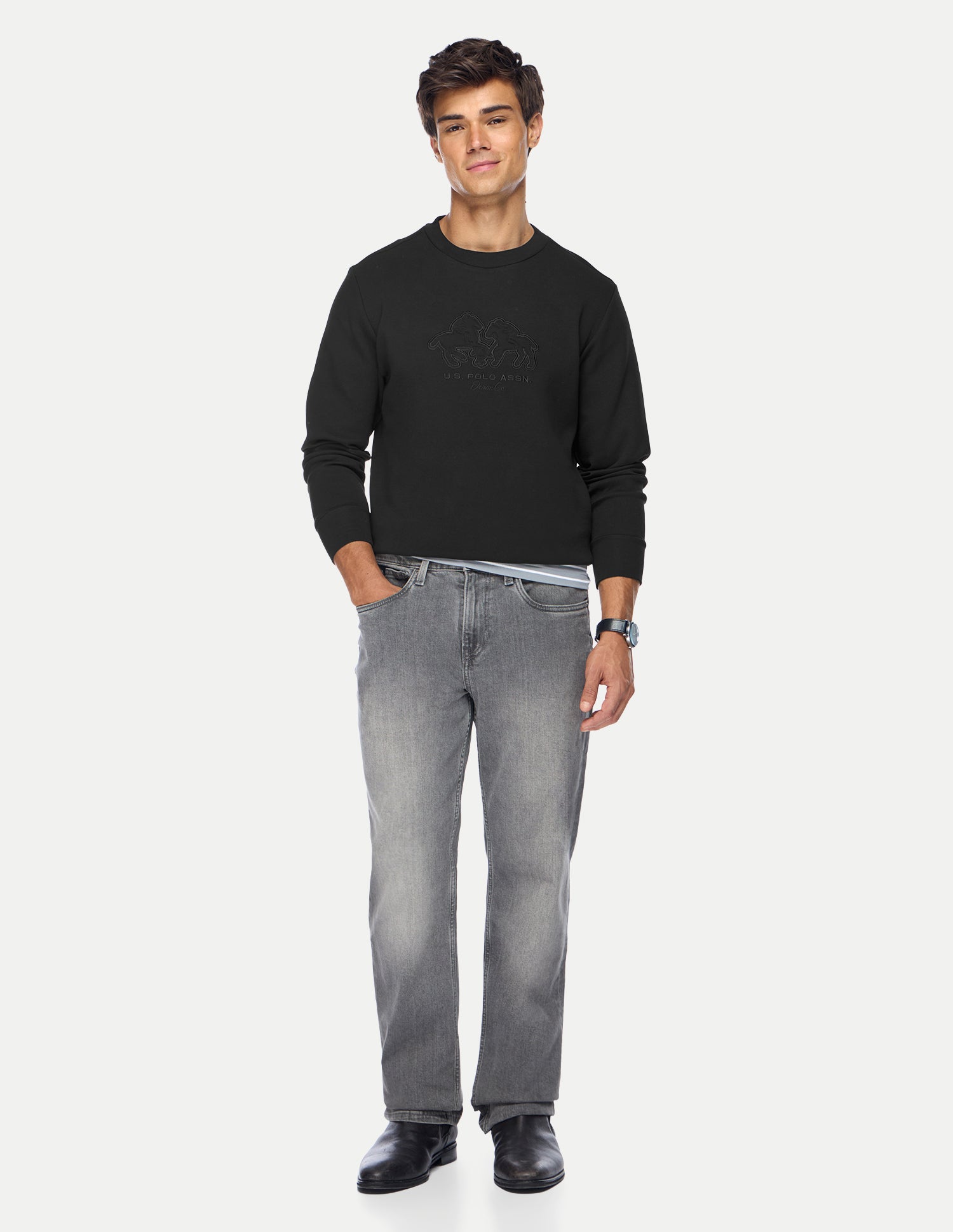 Brand Embroidered Regular Fit Sweatshirt Black - U.S. Polo Assn. India | Large