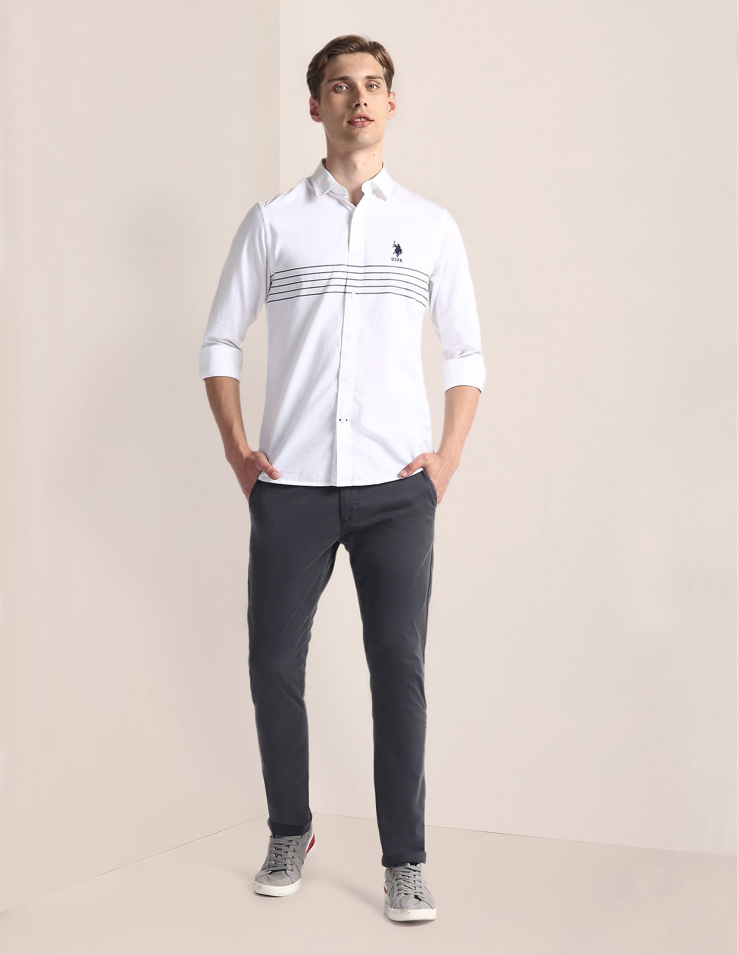 Horizontal Stripe Twill Shirt White - U.S. Polo Assn. India | Large
