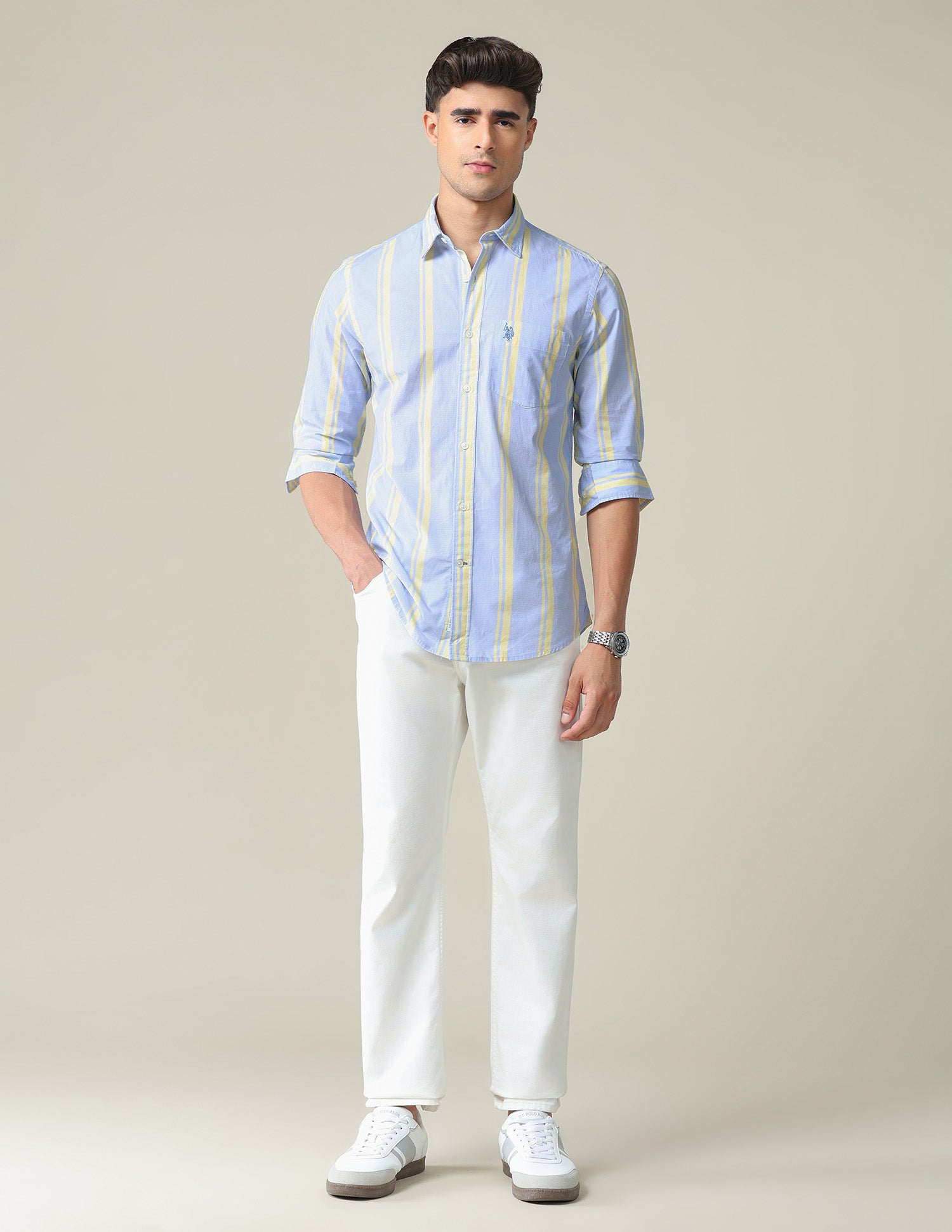 Vertical Stripe Cotton Shirt Blue - U.S. POLO ASSN. | Large