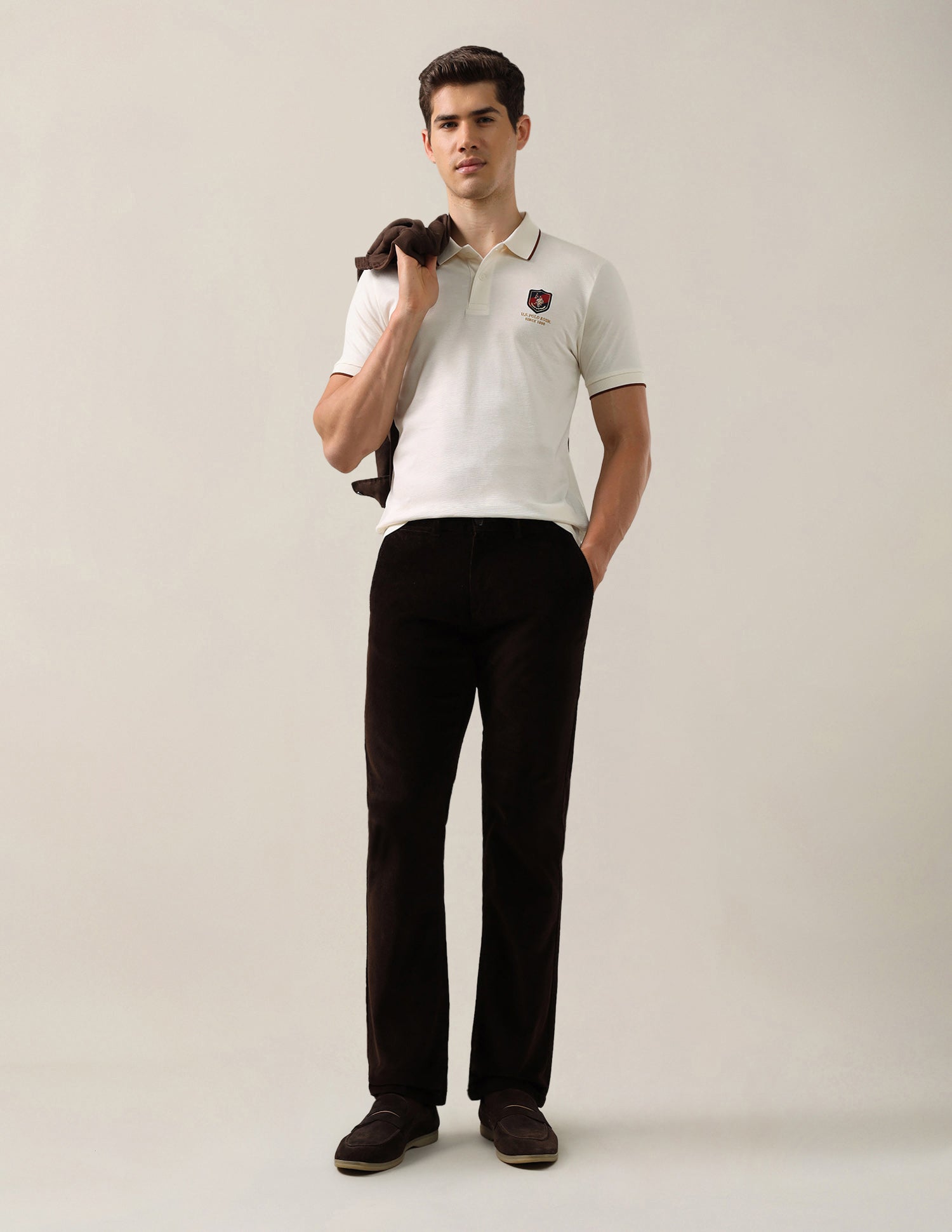 Solid Slim Fit Polo Shirt Off White - U.S. Polo Assn. India | Large