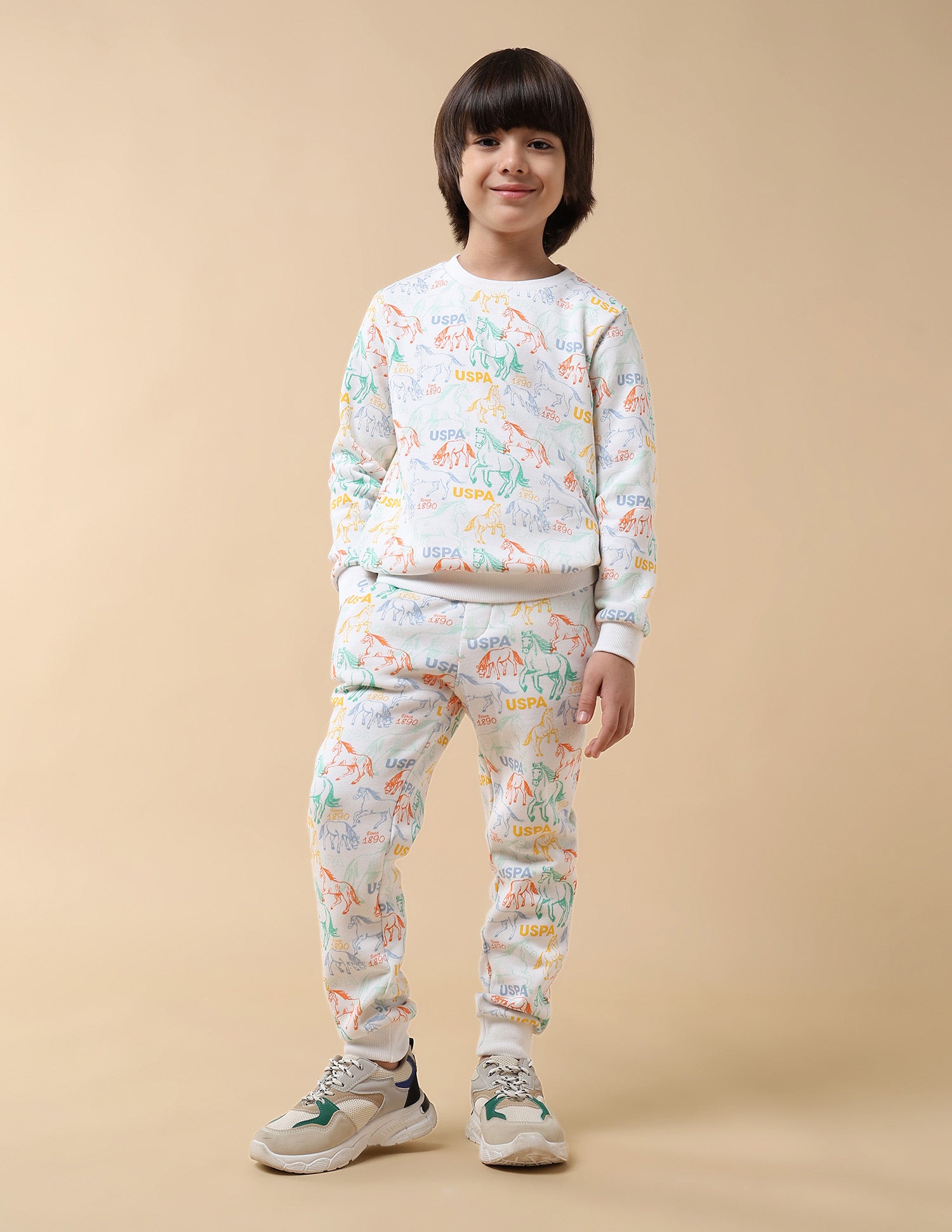 Boys Graphic Brand Printed Regular Fit Joggers White - U.S. POLO ASSN. | Large