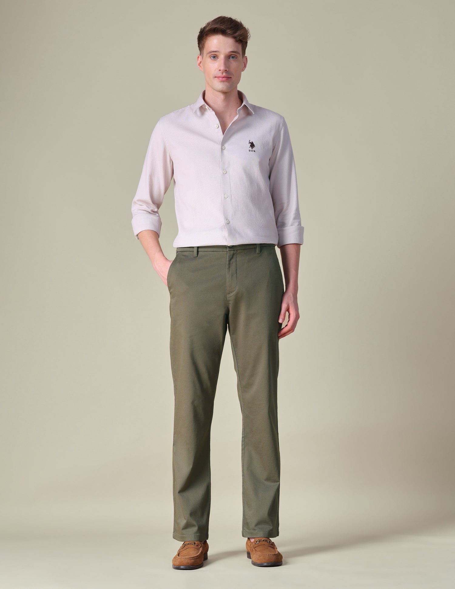 Dobby Riley Straight Fit Trousers Olive - U.S. POLO ASSN. | Large