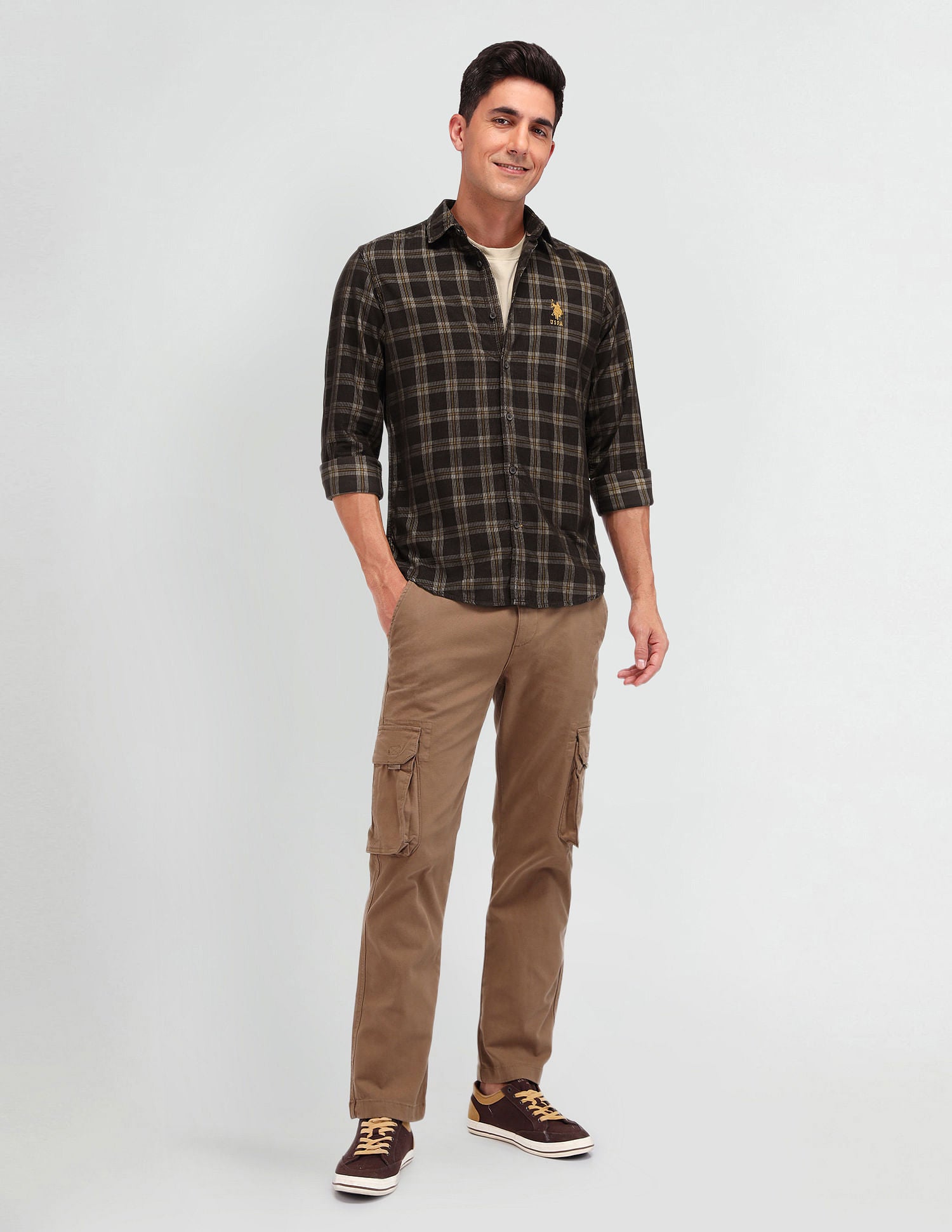 Slim Fit Corduroy Shirt Brown - U.S. Polo Assn. India | Large