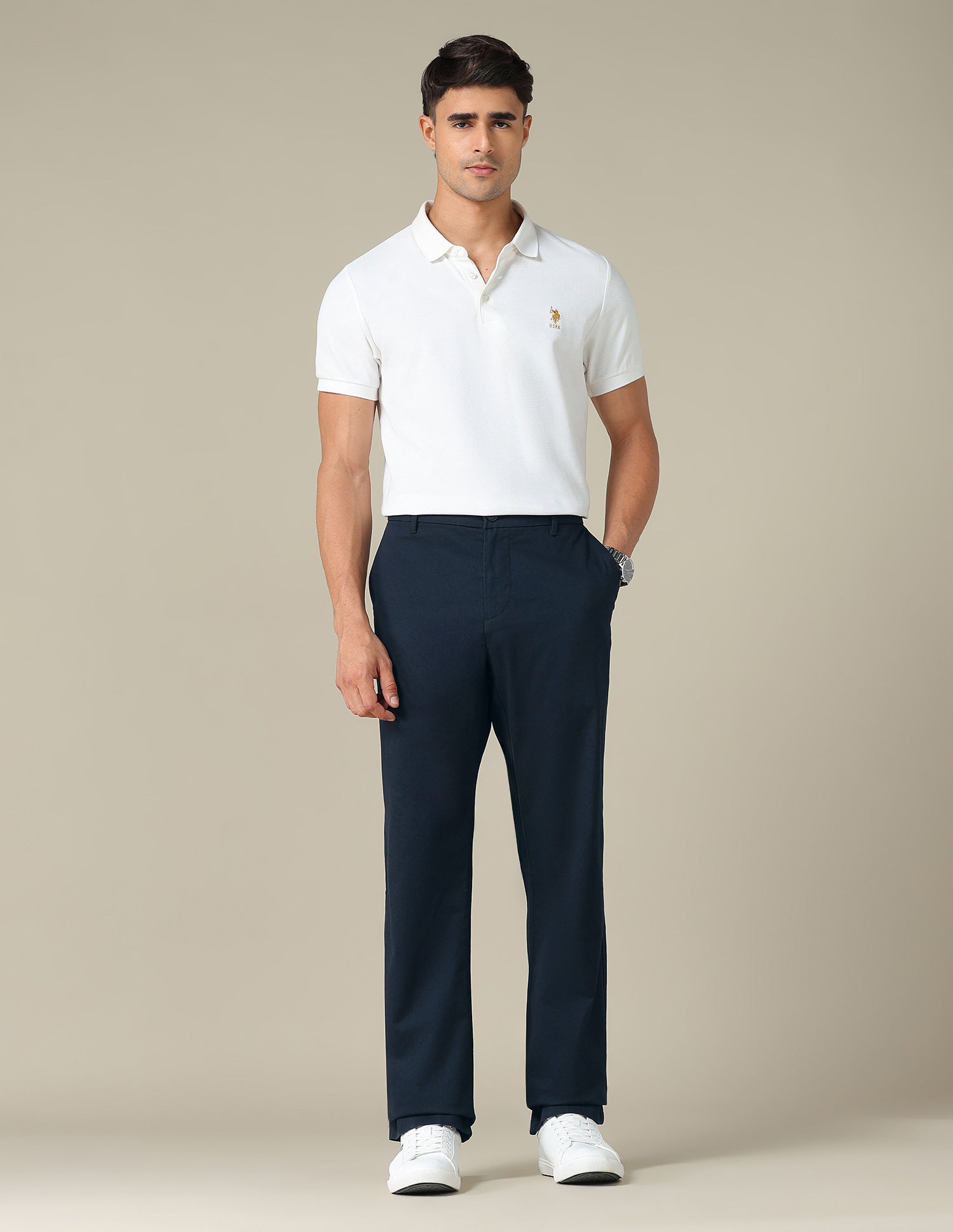 Riley Straight Fit Dobby Trousers Navy - U.S. POLO ASSN. | Large