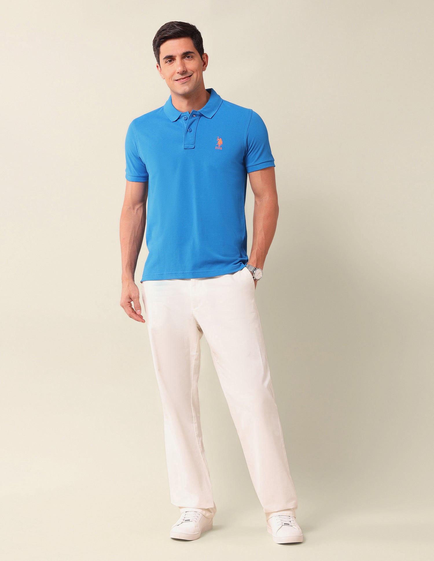 Solid Slim Fit Polo Shirt Dark Blue - U.S. Polo Assn. India | Large