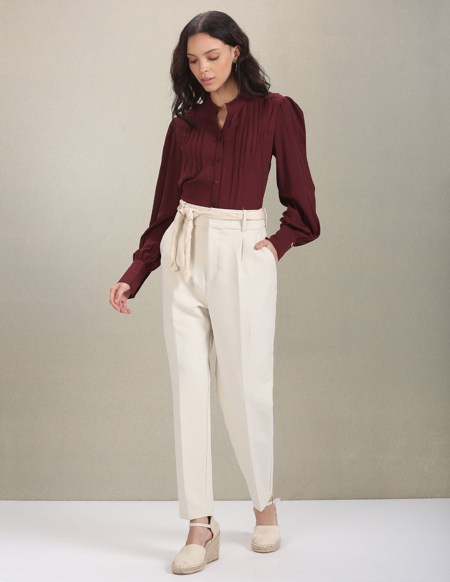 Mandarin Collar Long Sleeve Top Maroon - U.S. POLO ASSN. | Large