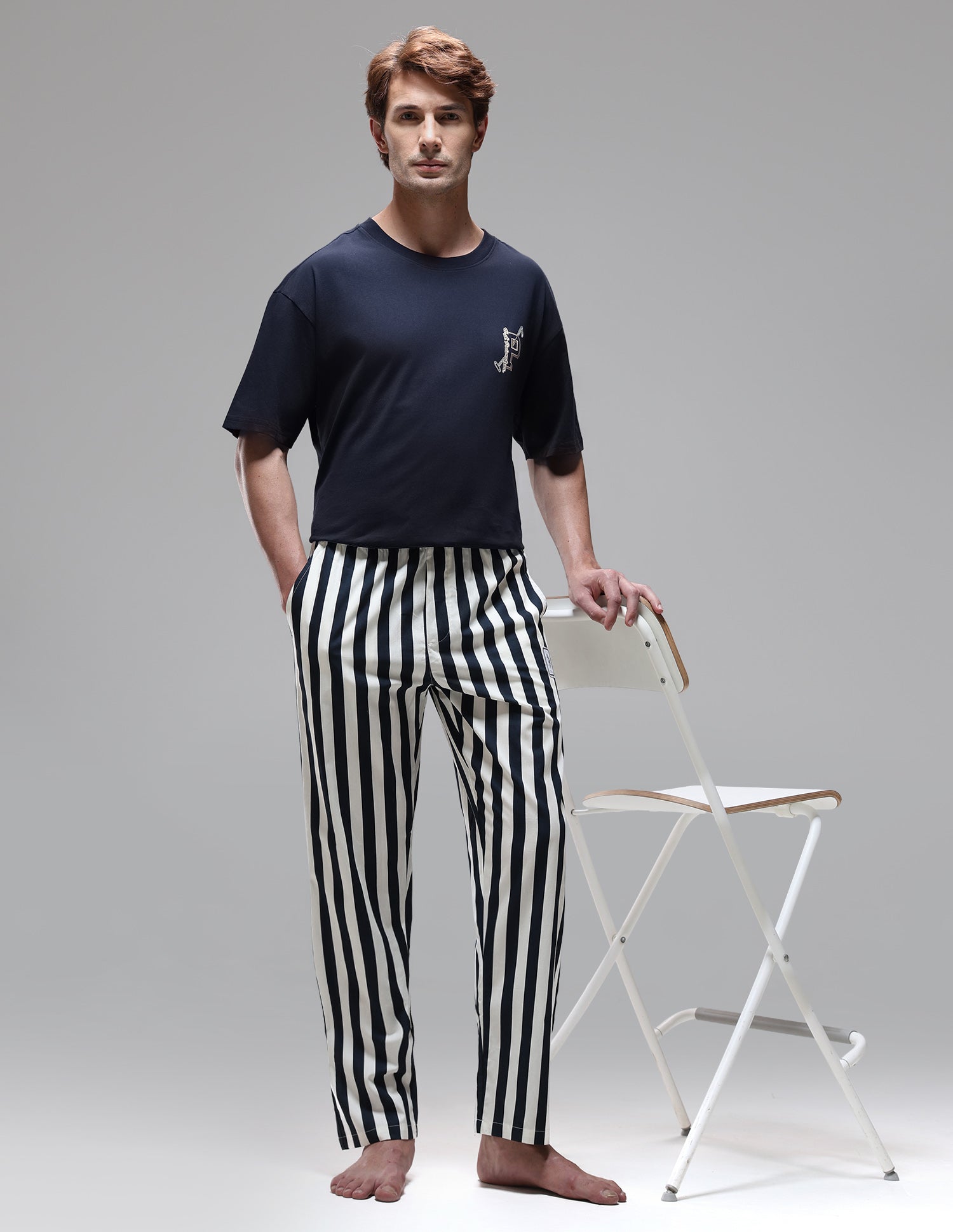 Vertical Striped Mid Rise OELP1 Lounge Pants Navy - U.S. Polo Assn. India | Large