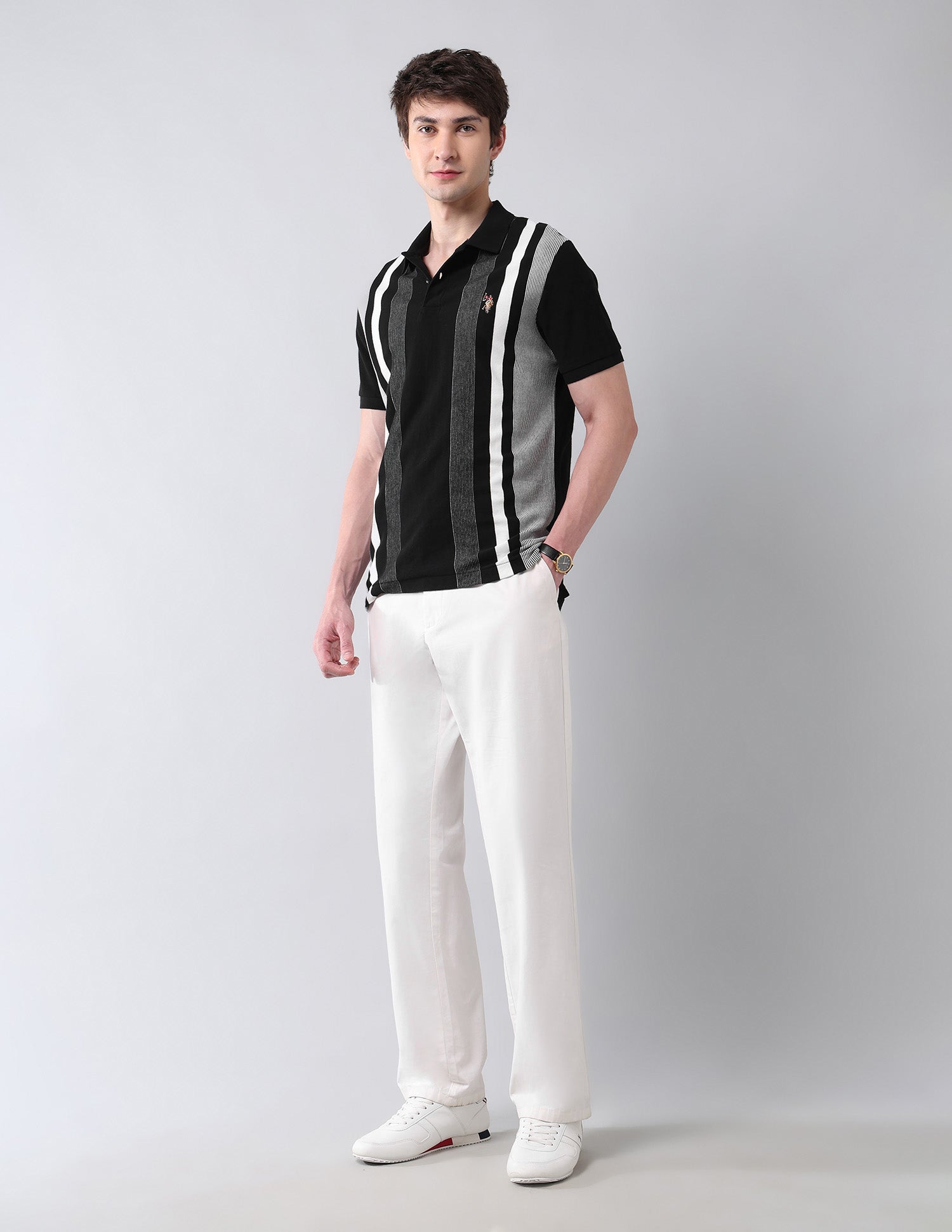 Vertical Striped Americana Polo Shirt Black - U.S. Polo Assn. India | Large