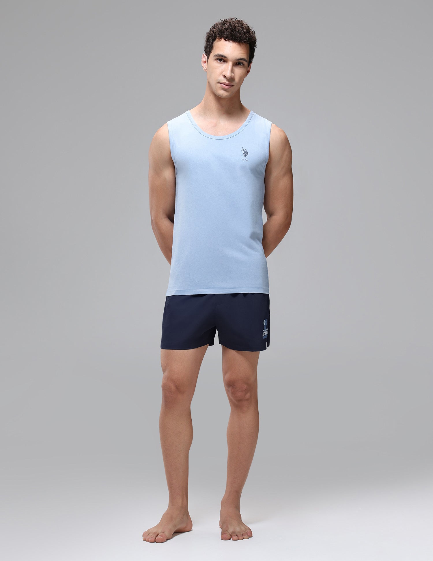 Anti Microbial Pure Cotton OEV08 Vest - Pack Of 2 Ivory/Light Blue - U.S. Polo Assn. India | Large