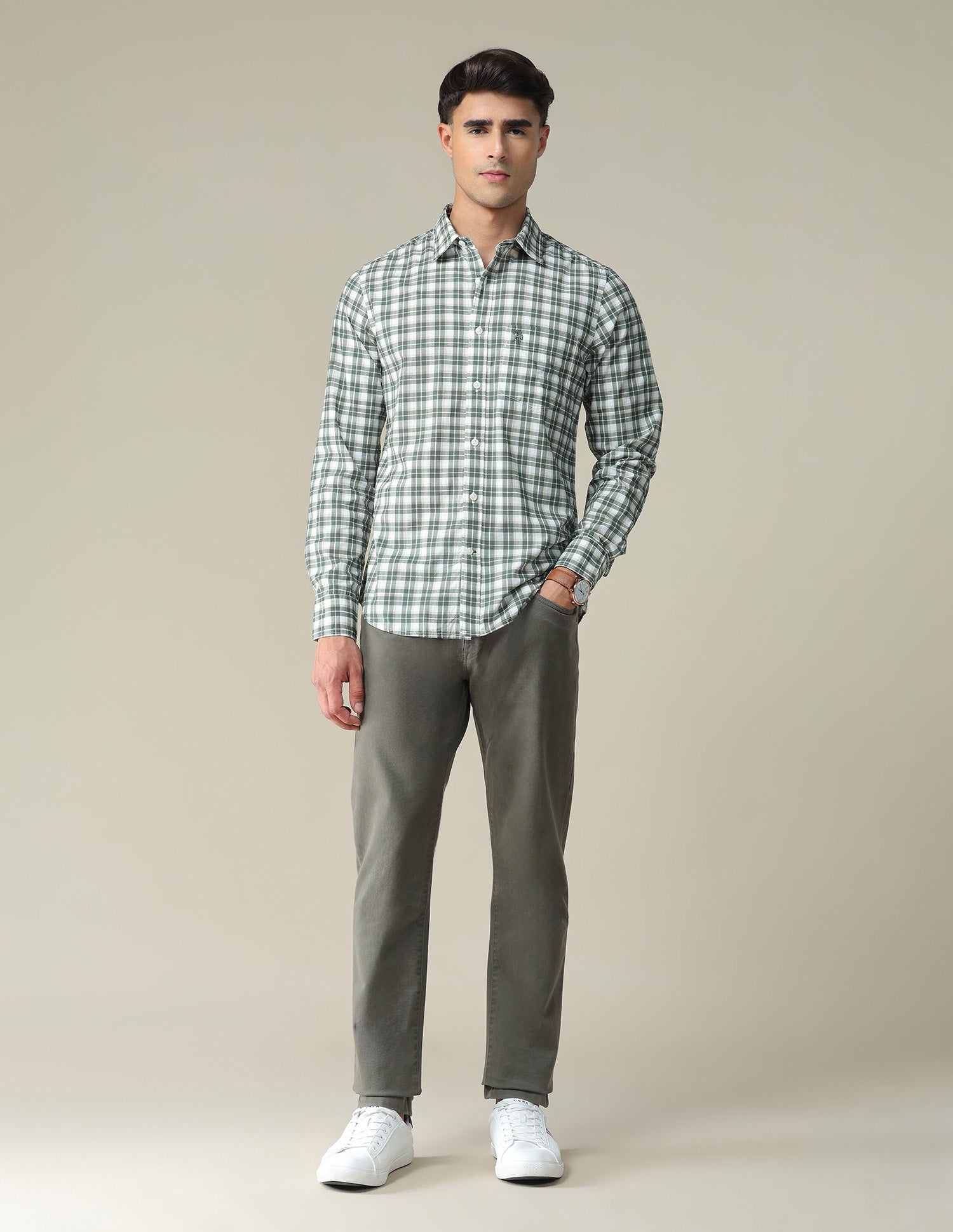 Pure Cotton Tartan Check Shirt Olive - U.S. POLO ASSN. | Large