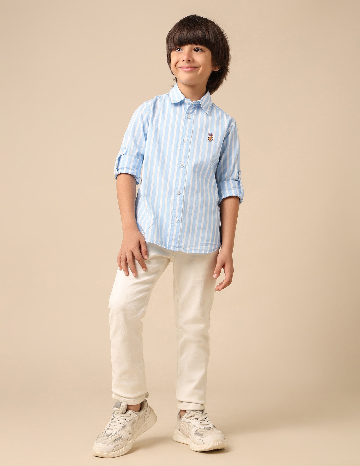 Boys Vertical Striped Regular Fit Shirt Light Blue - U.S. POLO ASSN. | Large