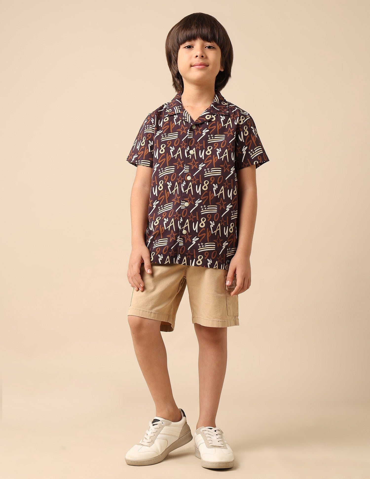 Boys All Over Printed Cuban Shirt Brown - U.S. POLO ASSN. | Large
