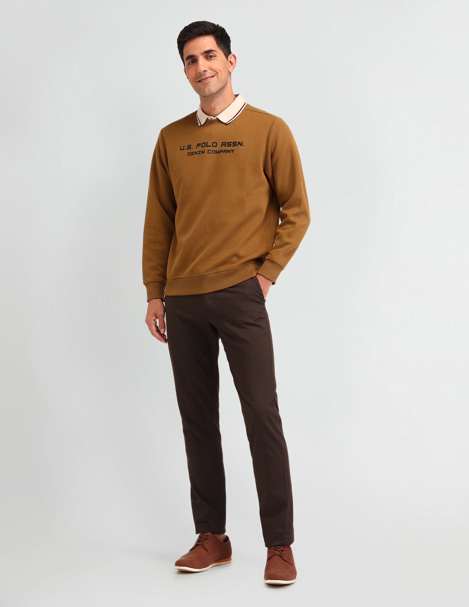 Brand Printed Regular Fit Sweatshirt Golden Khakhi - U.S. POLO ASSN. | Large