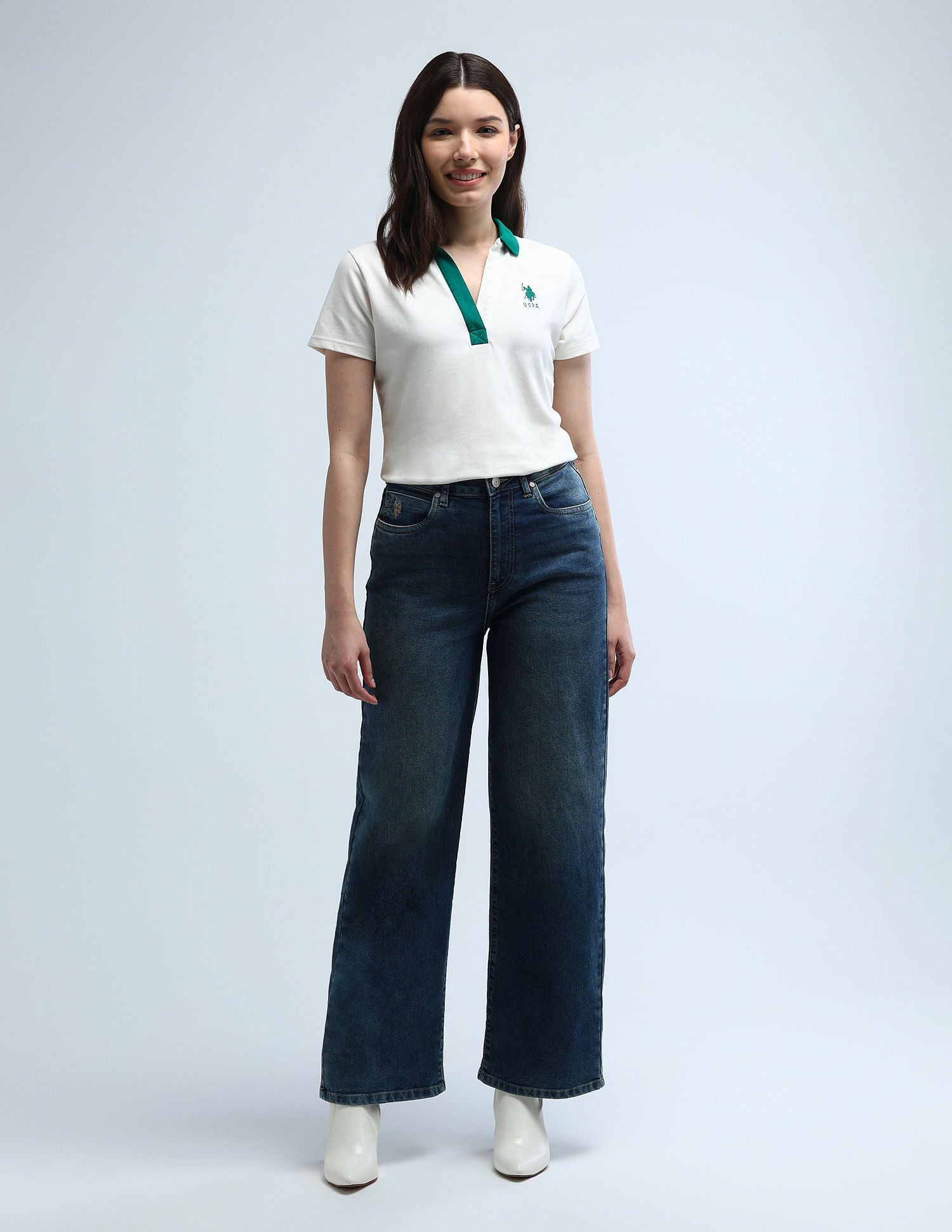 Contrast Collar Oversized Polo Shirt Off White - U.S. POLO ASSN. | Large