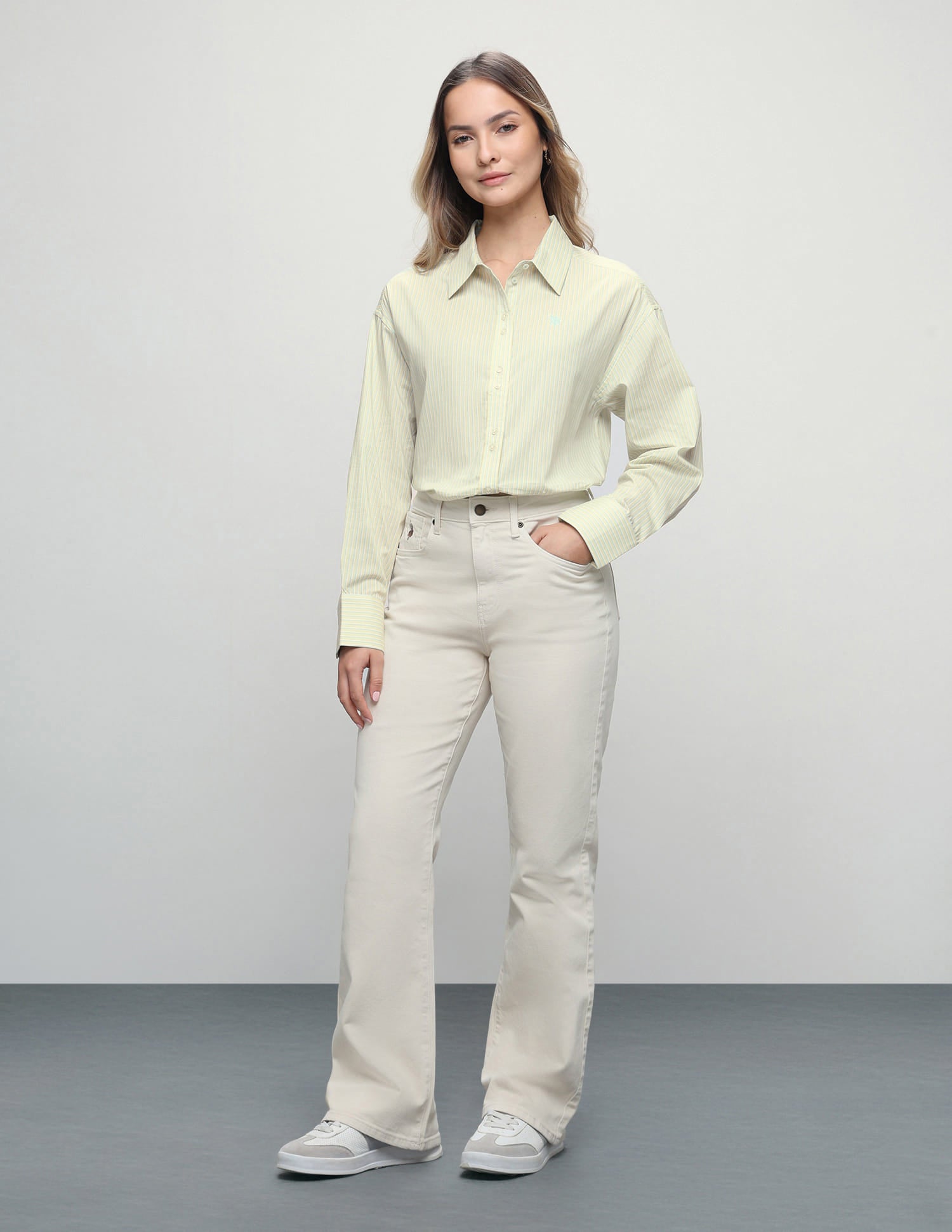 Vertical Striped Boyfriend Fit Shirt Yellow - U.S. Polo Assn. India | Large