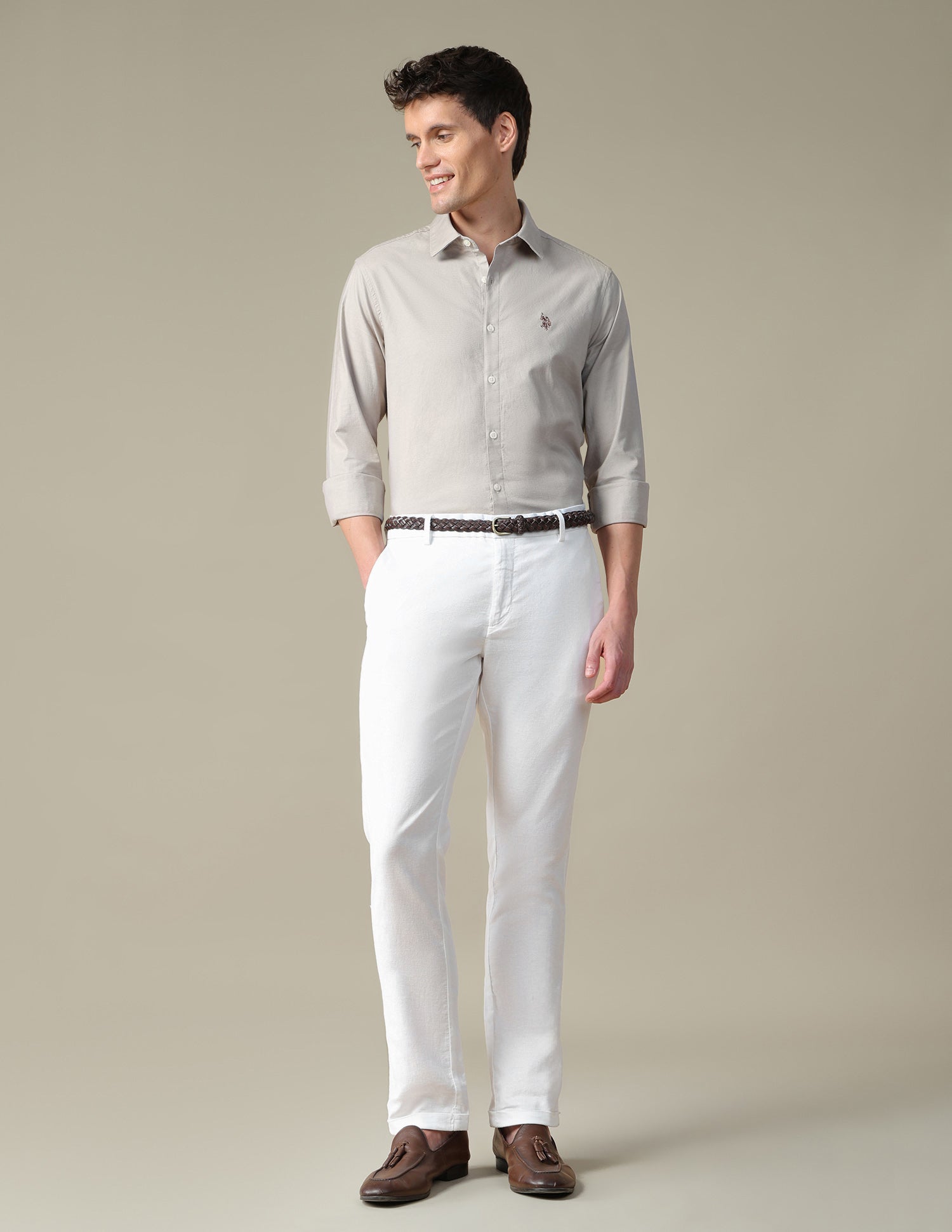 Mid Rise Denver Slim Fit Trousers White - U.S. Polo Assn. India | Large