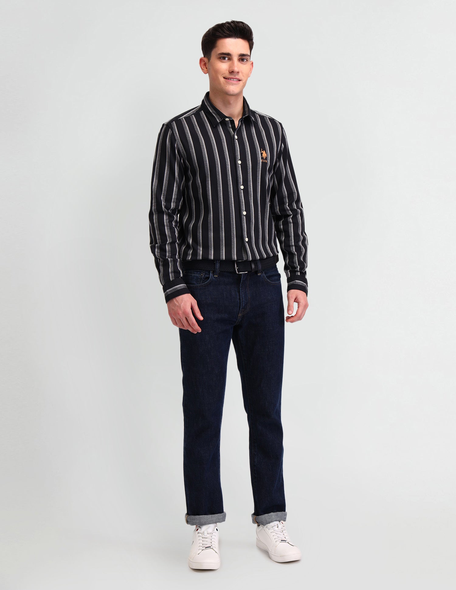 Vertical Striped Slim Fit Shirt Black - U.S. Polo Assn. India | Large