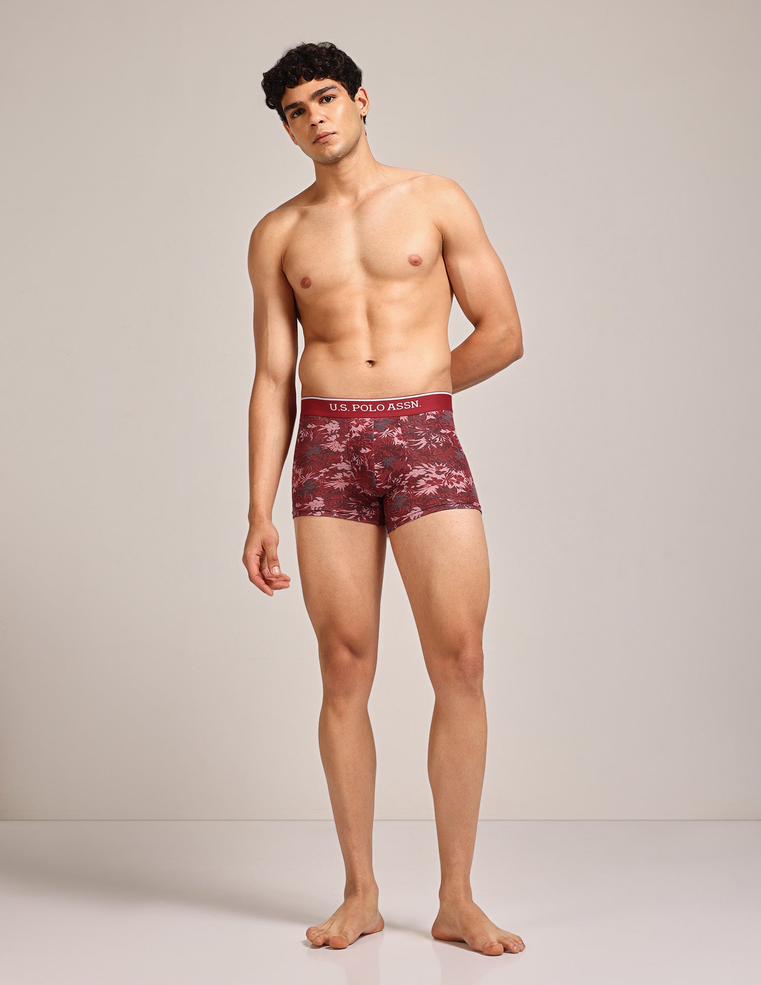 Mid Rise Printed OET24 Trunks - Pack Of 3 Blue, Red, Grey - U.S. Polo Assn. India | Large