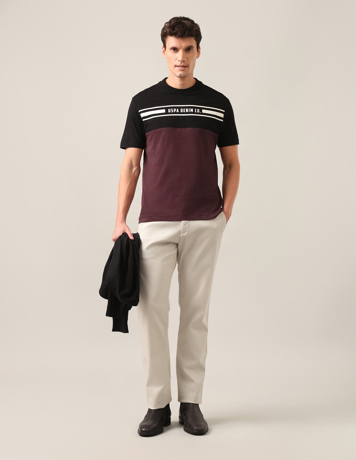 Colourblocked Regular Fit T-Shirt Black - U.S. Polo Assn. India | Large