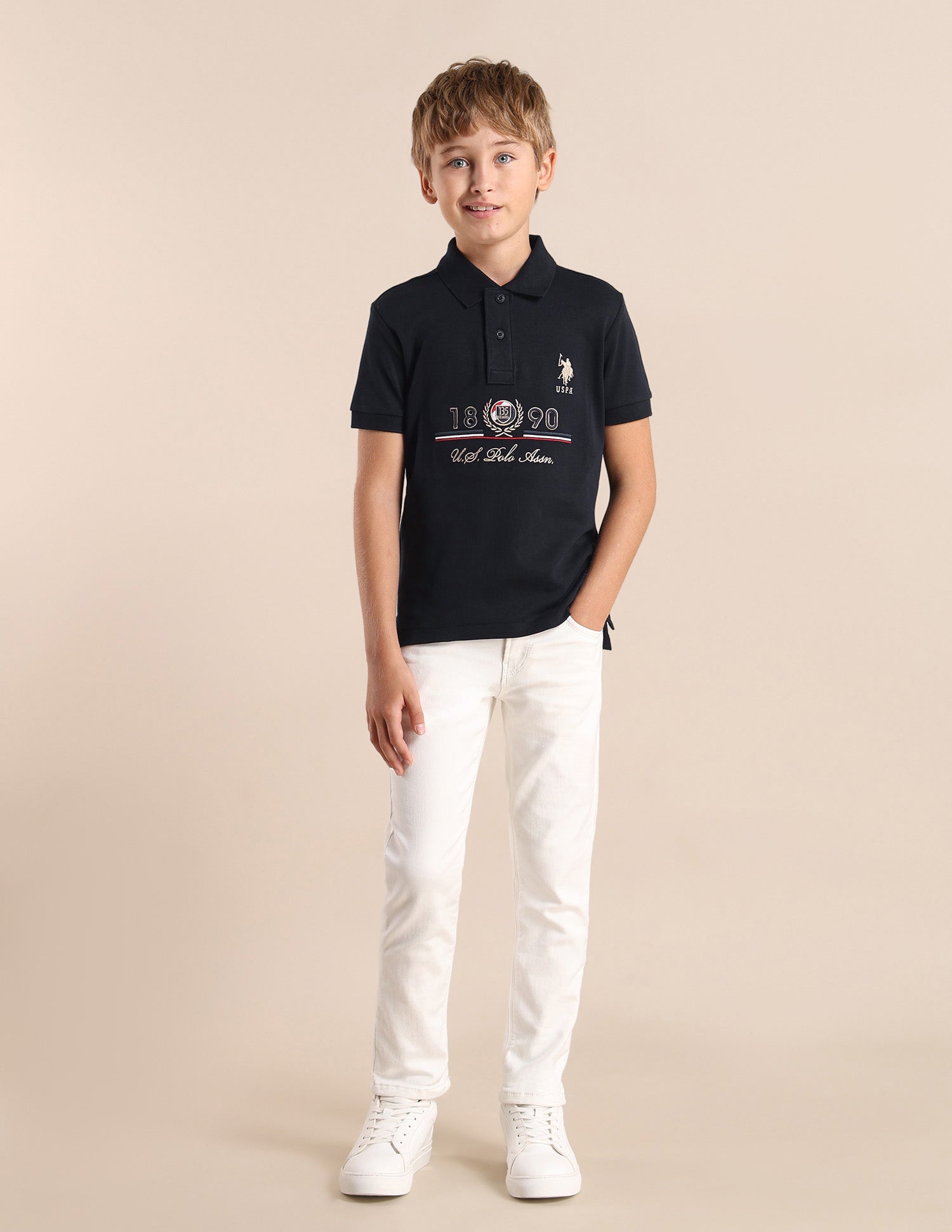 Boys Brand Printed Regular Fit Polo Shirt Navy - U.S. POLO ASSN. | Large