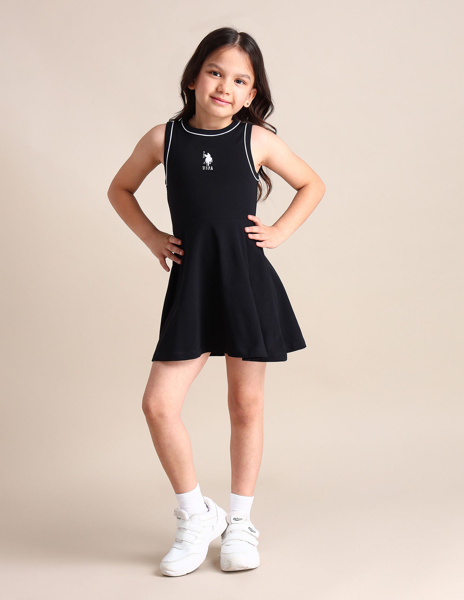 Girls Solid A-line Dress Black - U.S. POLO ASSN. | Large