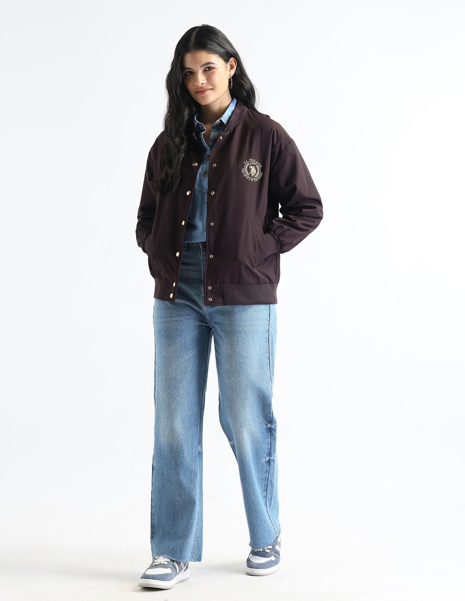 Regular Fit Solid Bomber Jacket Wine - U.S. Polo Assn. India | Large