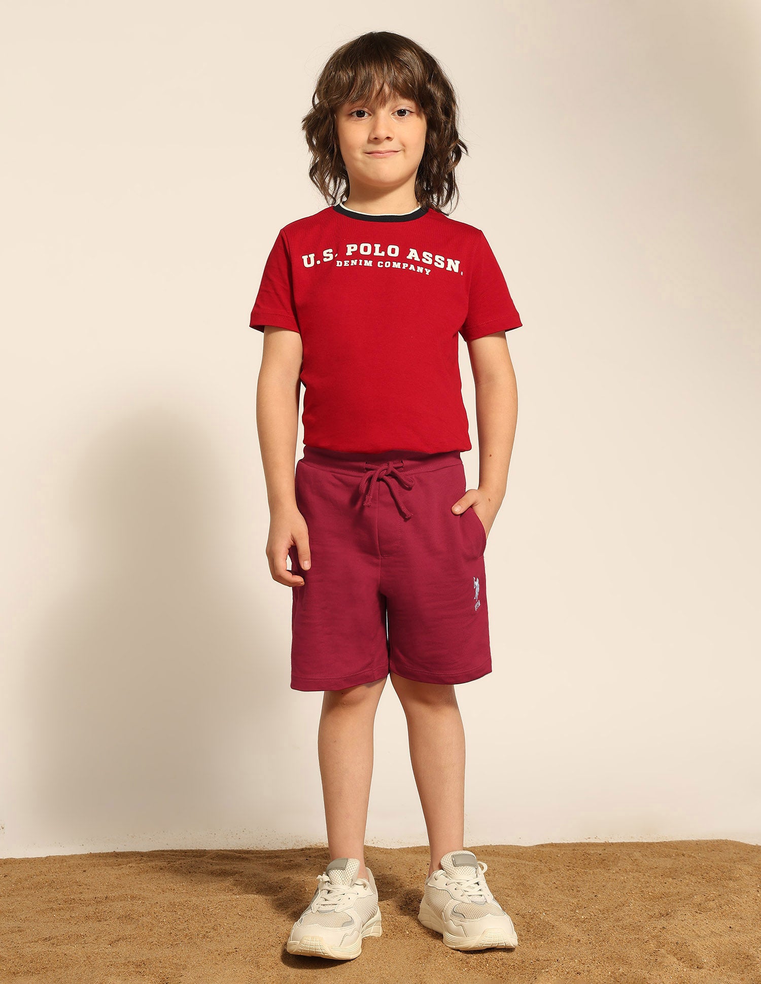 Boys Pure Cotton Mid Rise Shorts Red - U.S. POLO ASSN. | Large