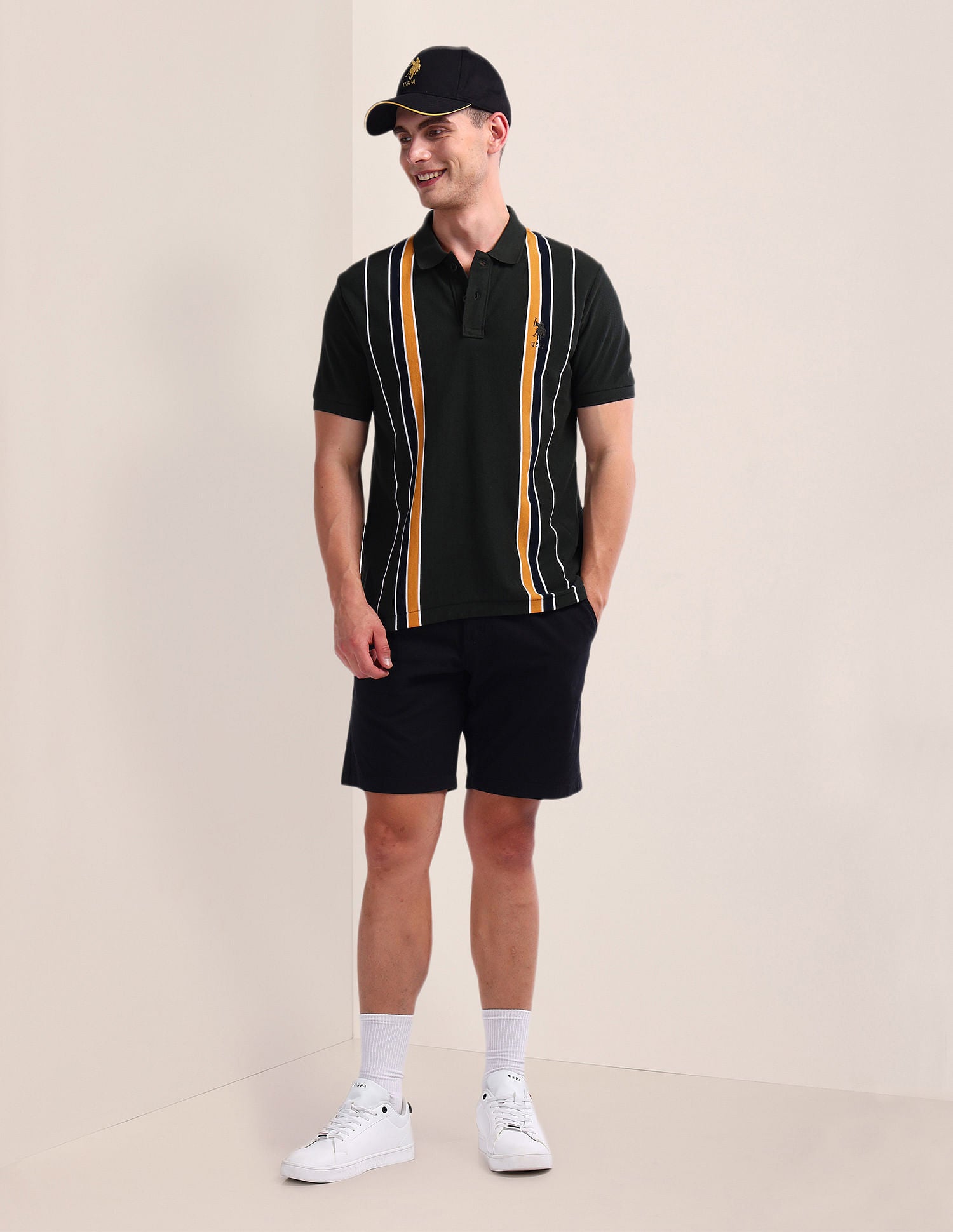 Pure Cotton Stripe Polo Shirt Olive - U.S. Polo Assn. India | Large