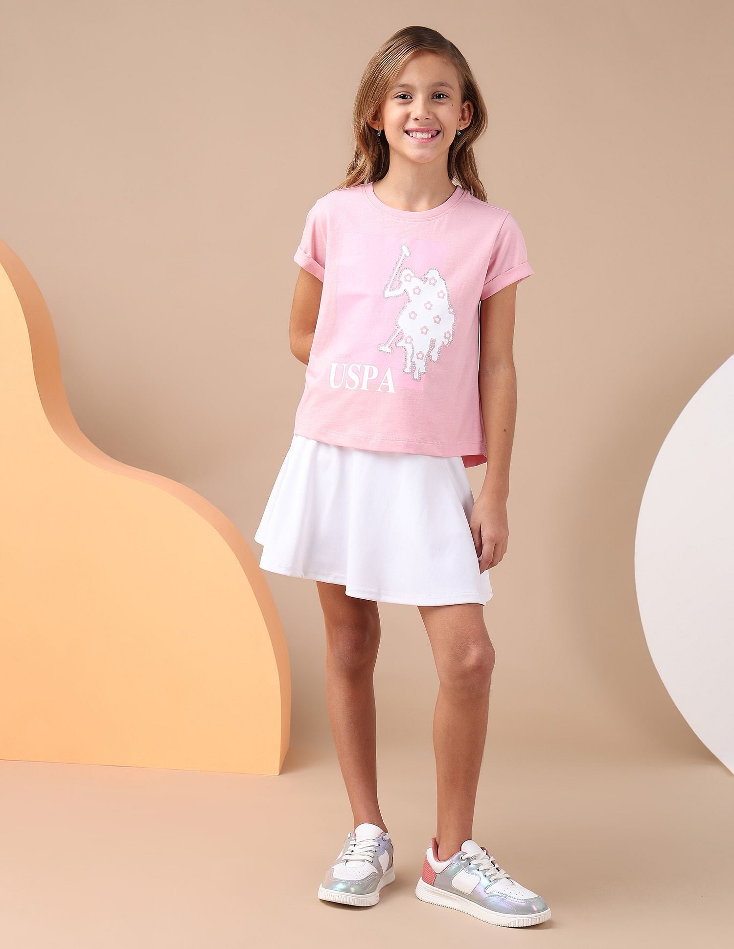 Girls Stud Detailed Relaxed Fit T-Shirt Pink - U.S. POLO ASSN. | Large