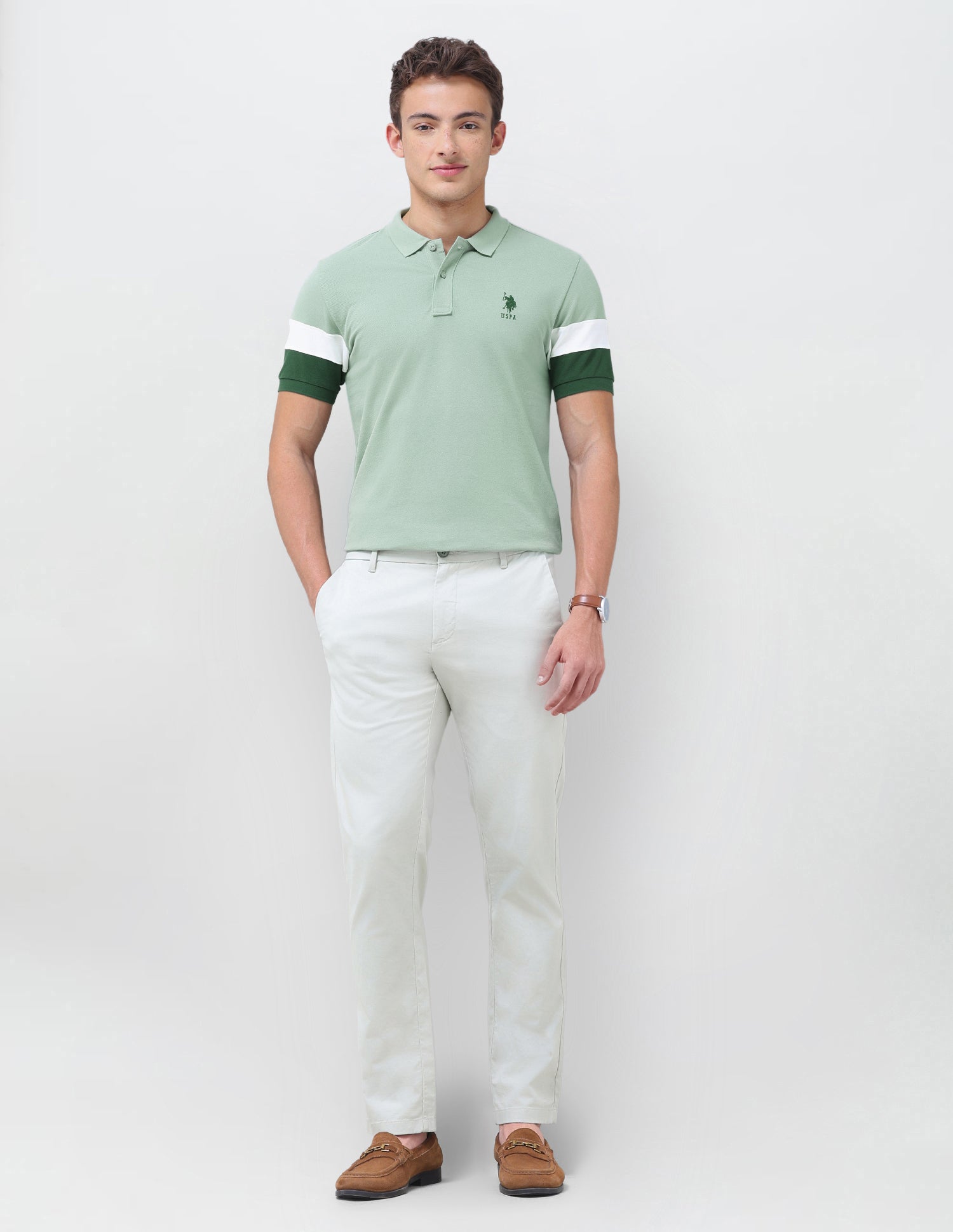 Solid Regular Fit Polo Shirt Light Green - U.S. Polo Assn. India | Large