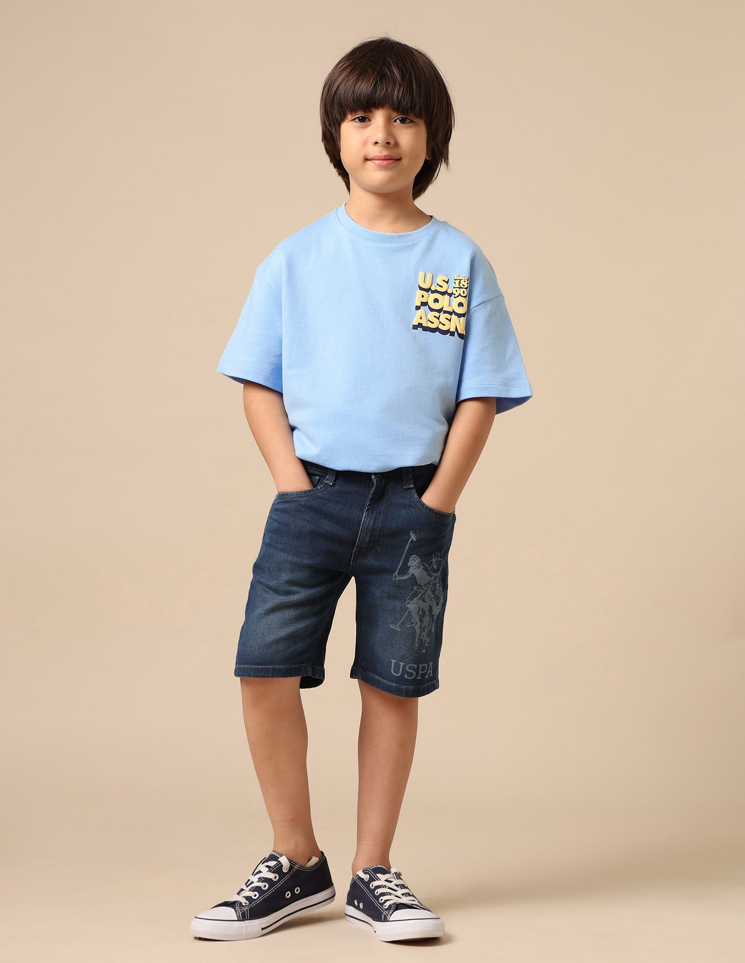 Boys Brand Printed Boxy Fit T Shirt Light Blue - U.S. POLO ASSN. | Large