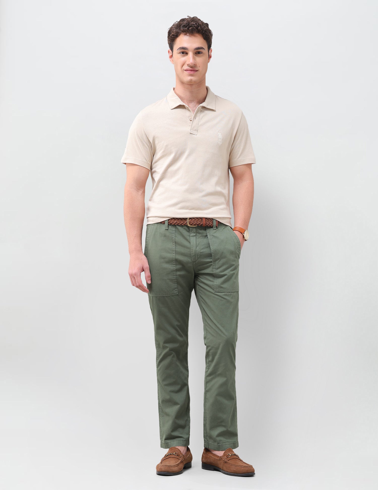 Harold Slim Straight Fit Mid Rise Trouser Olive - U.S. Polo Assn. India | Large