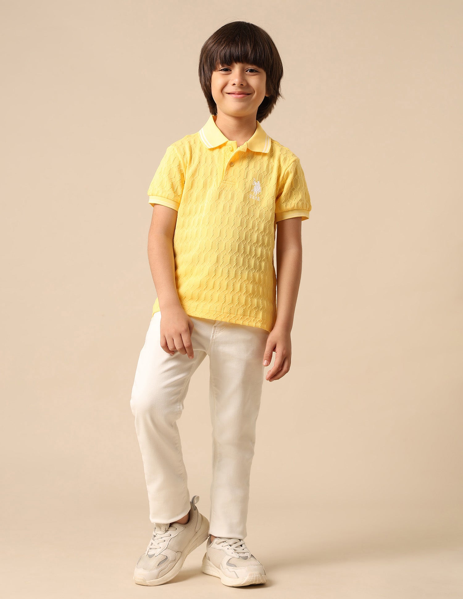 Boys Textured Pure Cotton Polo Shirt Yellow - U.S. POLO ASSN. | Large