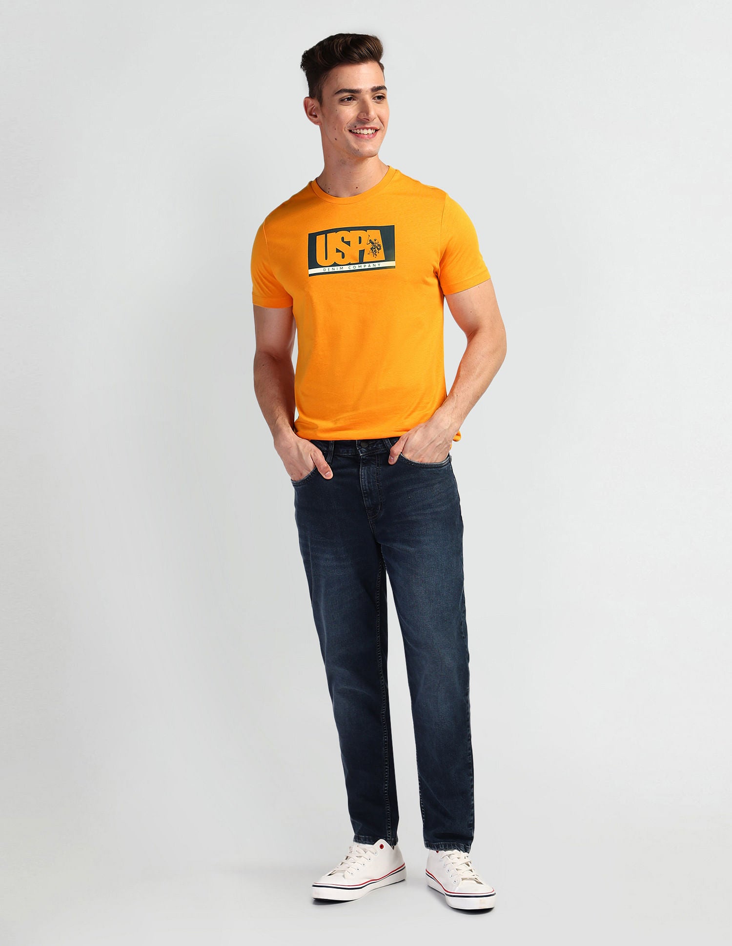 Brand Print Muscle Fit T-Shirt Orange - U.S. Polo Assn. India | Large