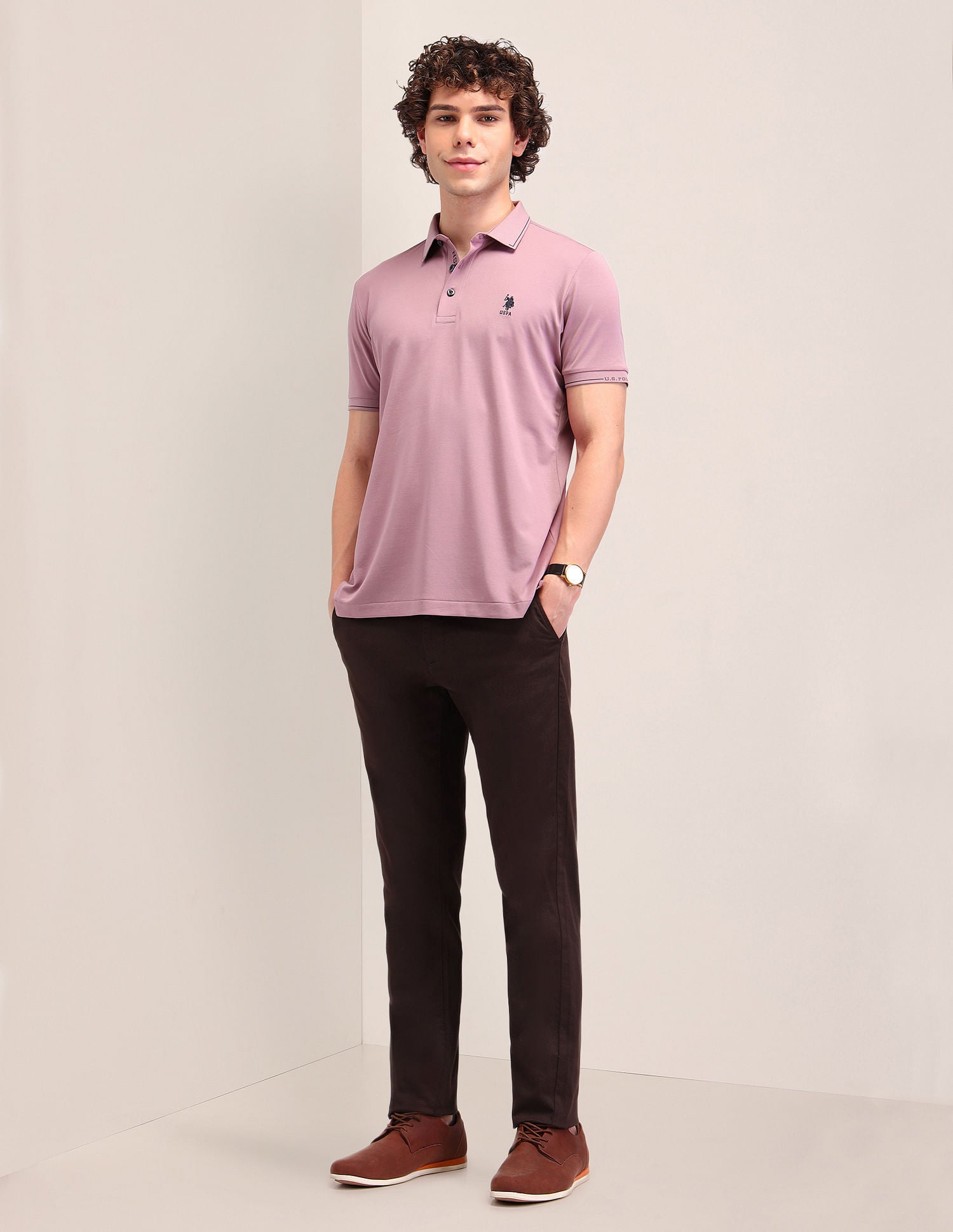 Solid Slim Fit Polo Shirt Pink - U.S. Polo Assn. India | Large